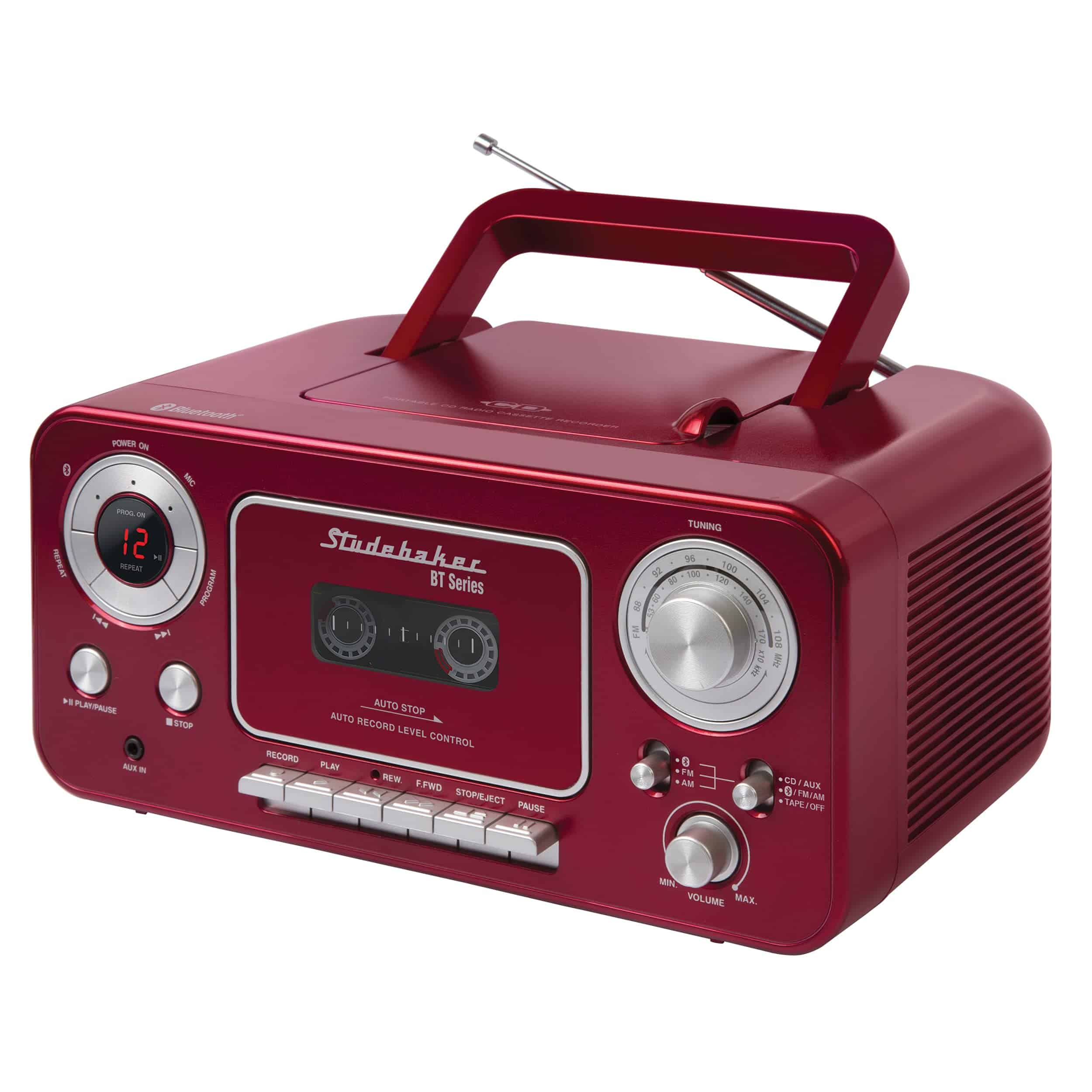 Reproductor de CD Estéreo Portátil con -Rojo y Plateado
