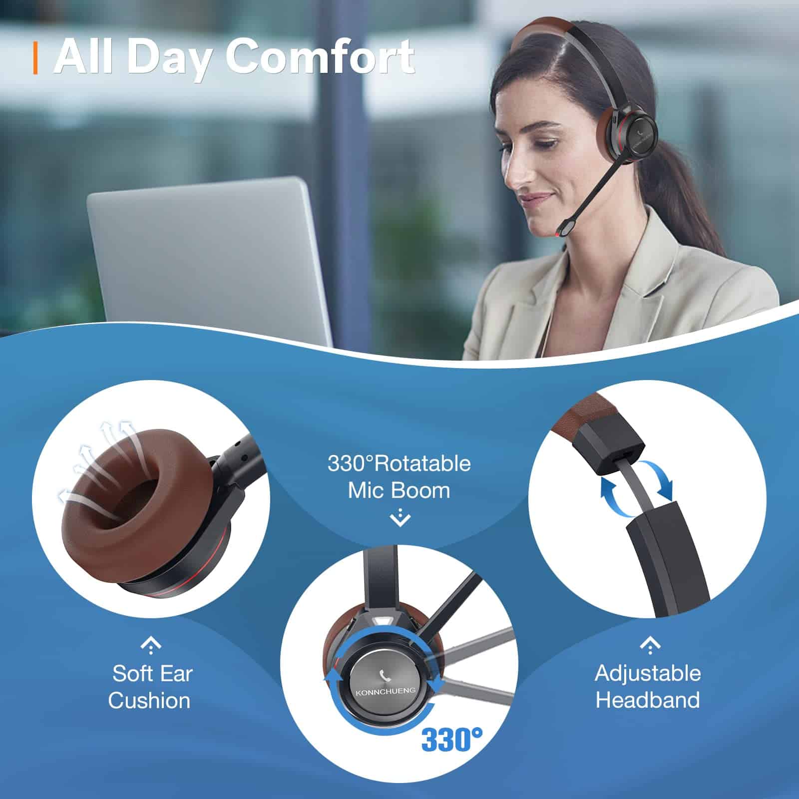 Auriculares inalámbricos con micrófono para trabajo, con - Image 6