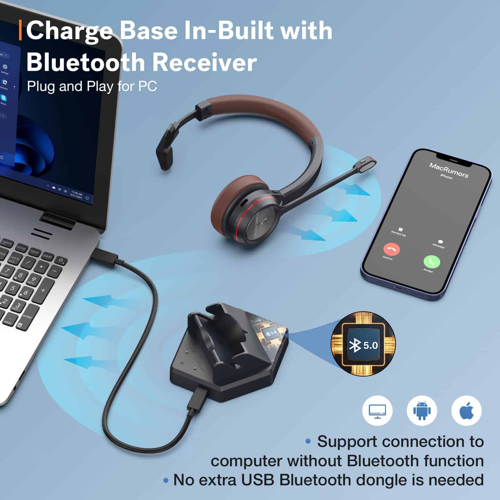 Auriculares inalámbricos con micrófono para trabajo, con - Image 4