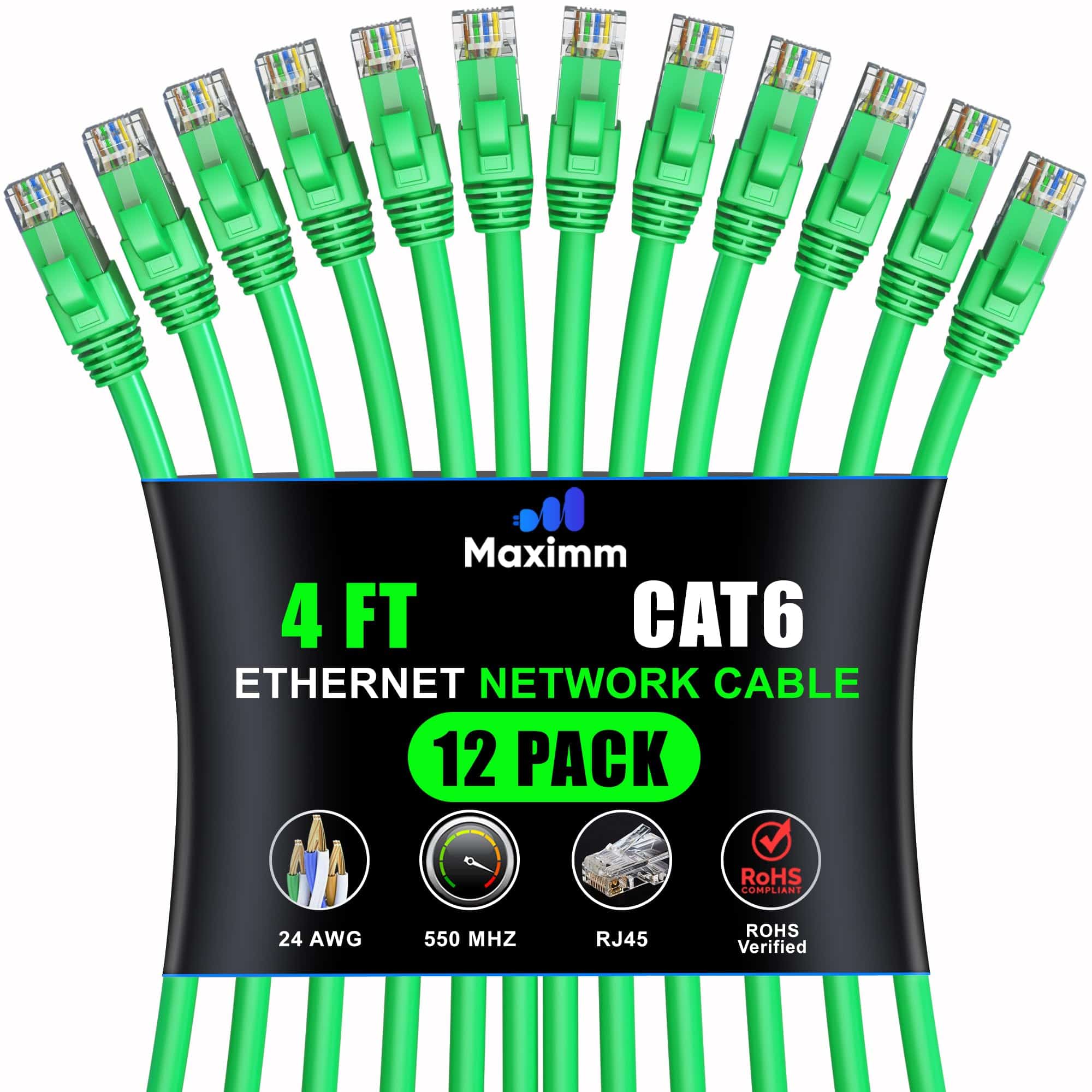 Cable Ethernet Cat 6 de 4 pies (paquete de 12), LAN de alta