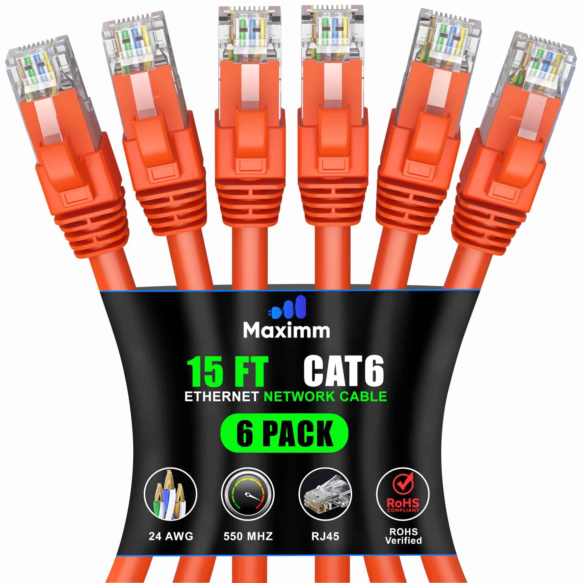 Cable de Ethernet Maximm Cat 6 de 15 pies (paquete de 6) –