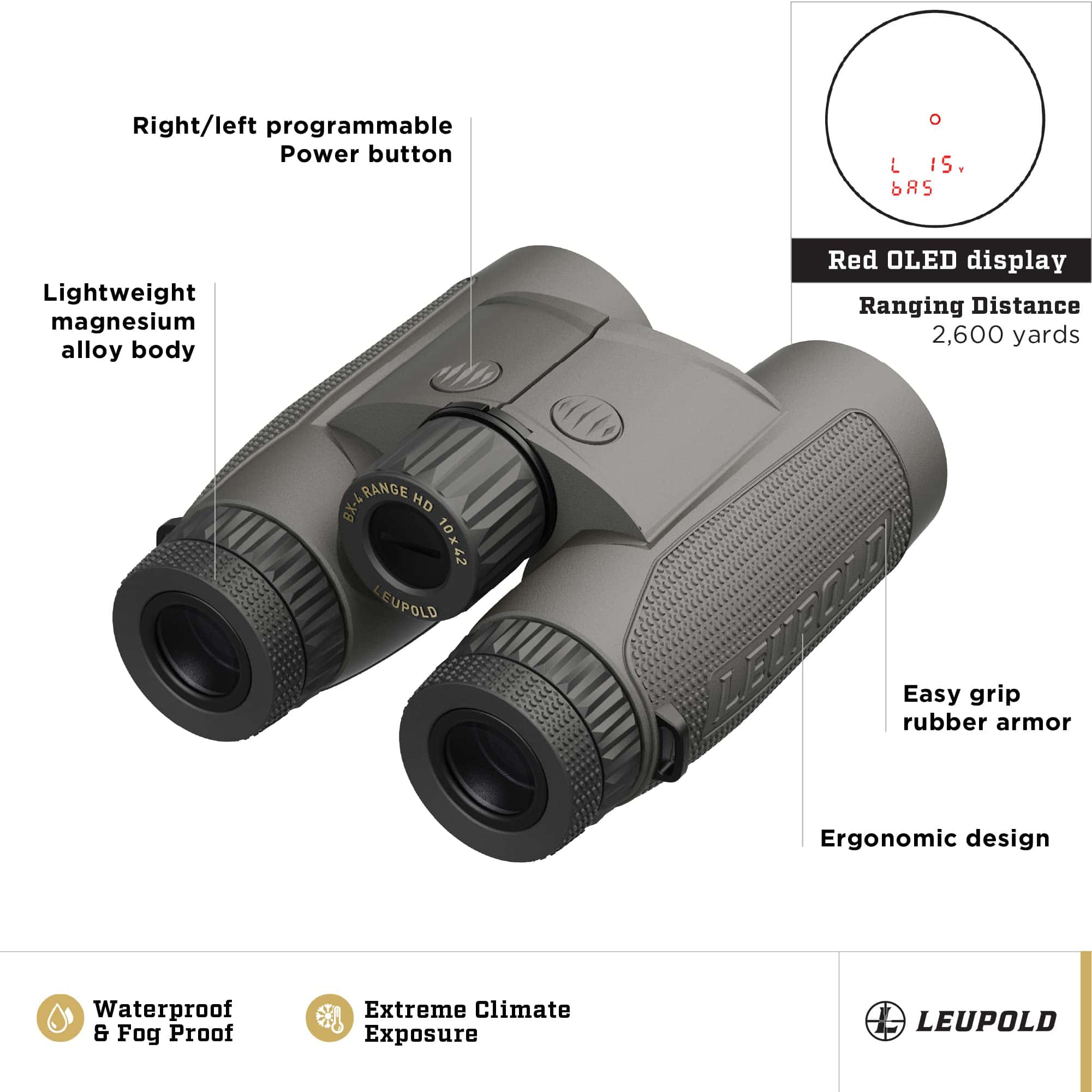 Leupold BX-4 Range HD TBR/W 10x42mm Binoculares con - Imagen 4