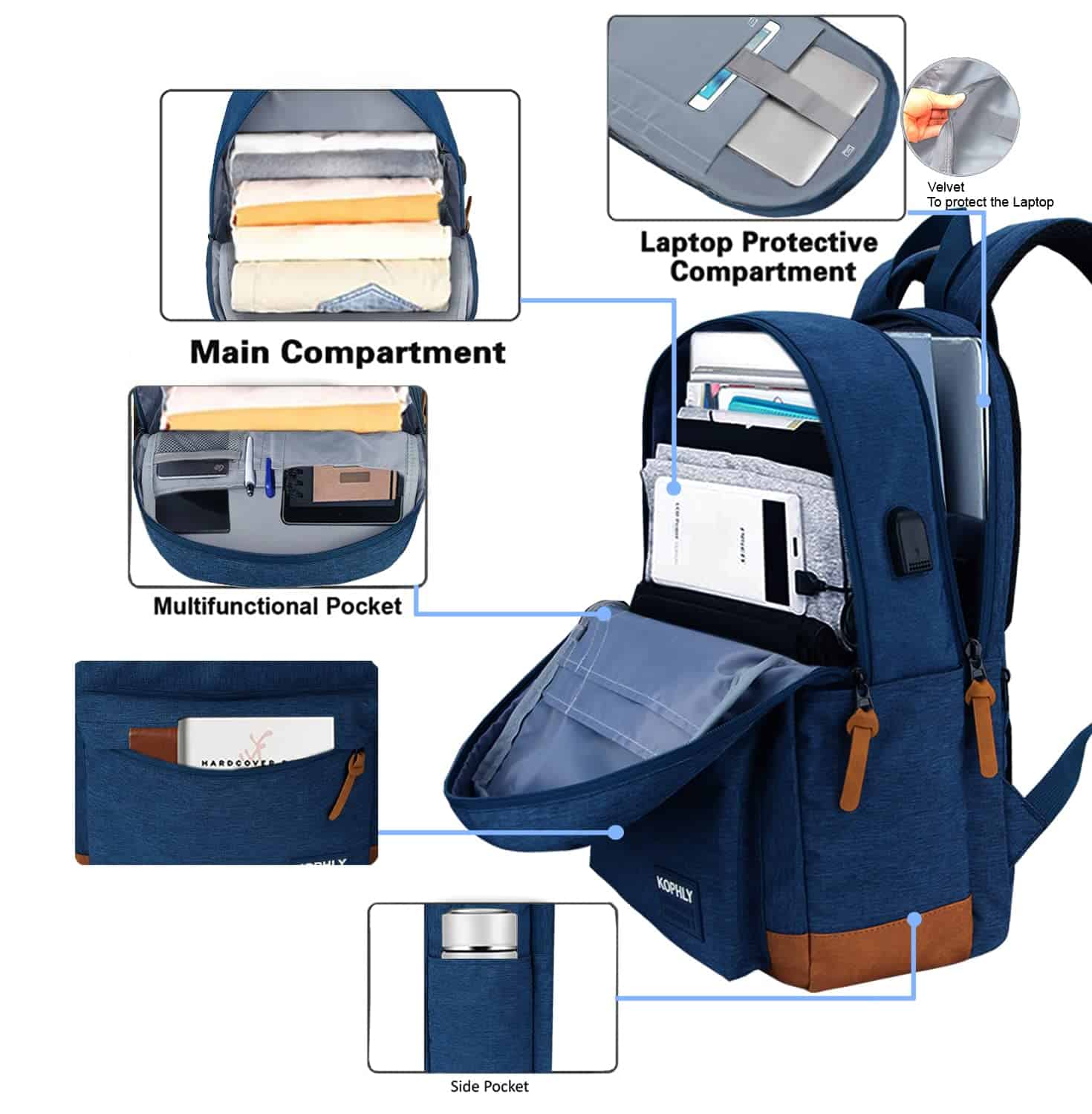 Mochila ligera SUPACOOL con puerto de -Azul Marino - Imagen 6