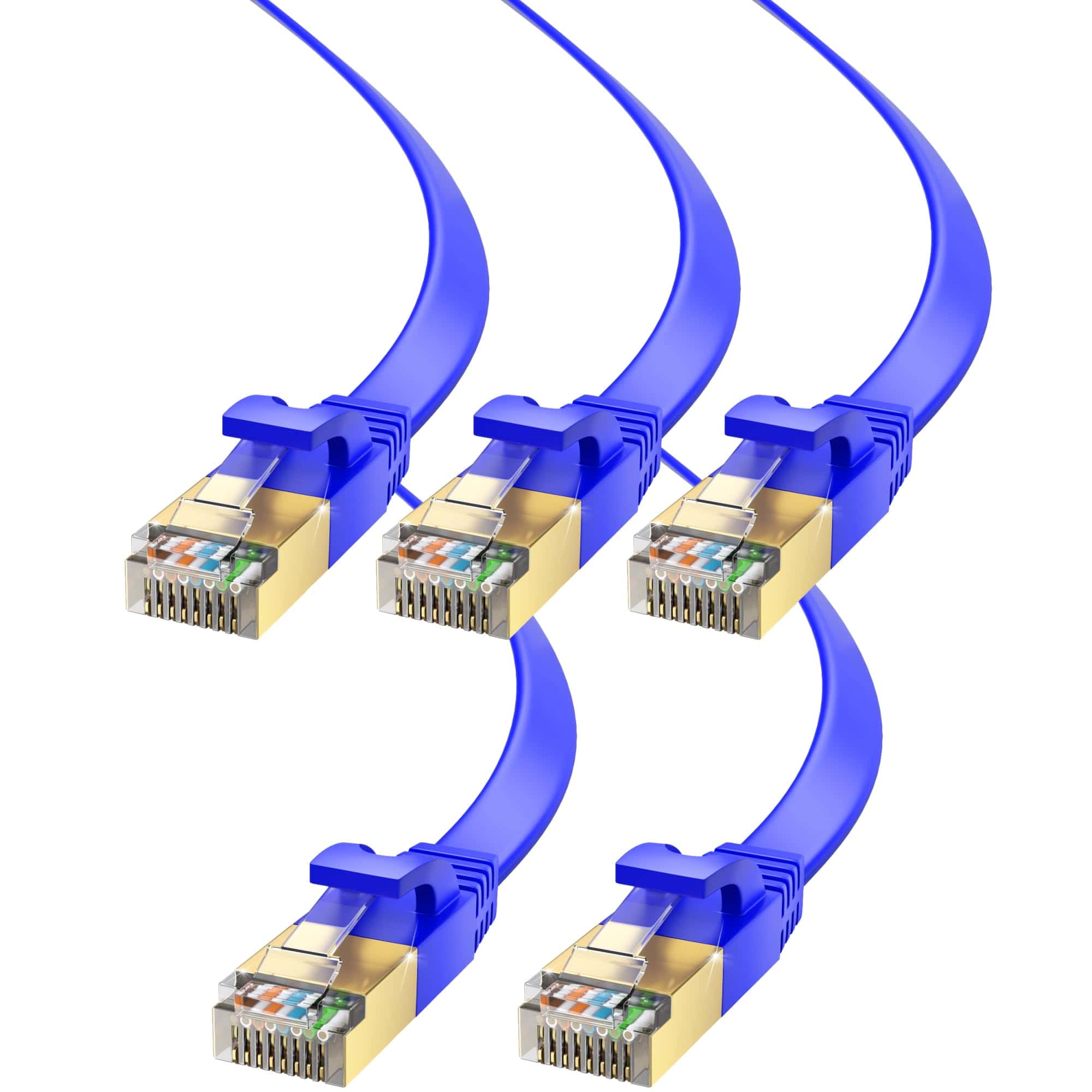 Cable Ethernet Plano Maximm CAT7, Paquete de 5 (Azul, 1ft)