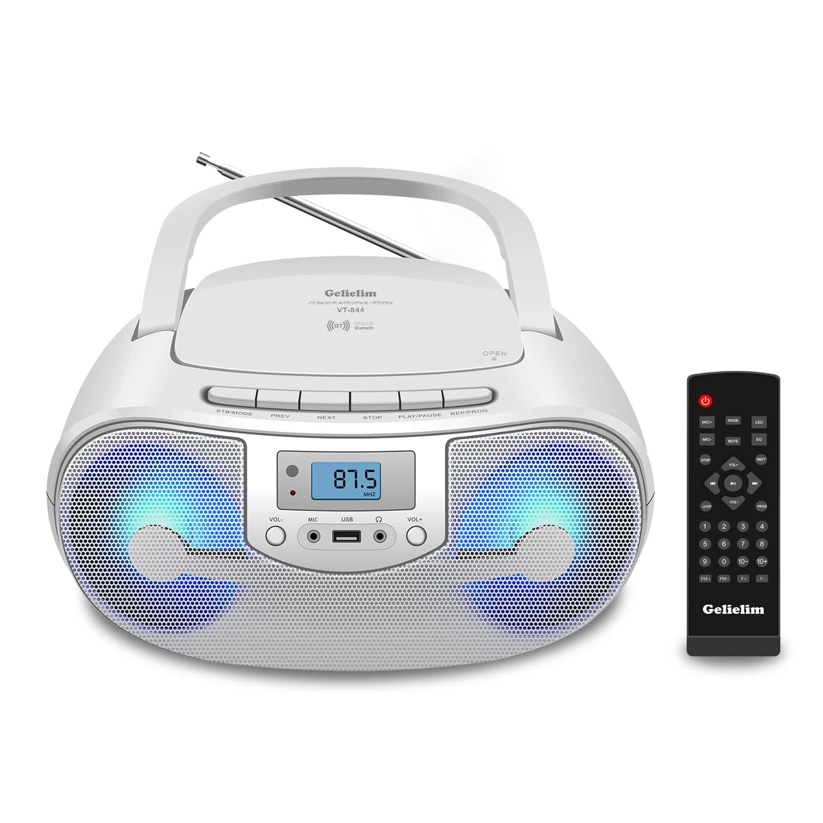 Reproductor de CD Boombox Gelielim, Radio FM con Bluetooth,
