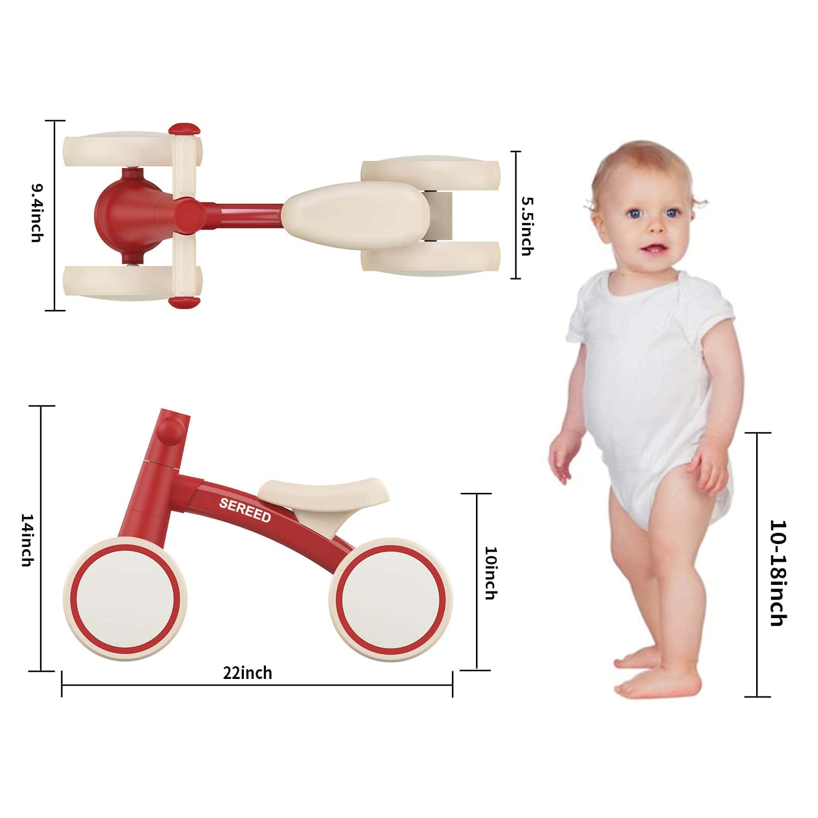 Triciclo para Bebe SEREED Primer Bicicleta 1 Año -Rojo - Image 3