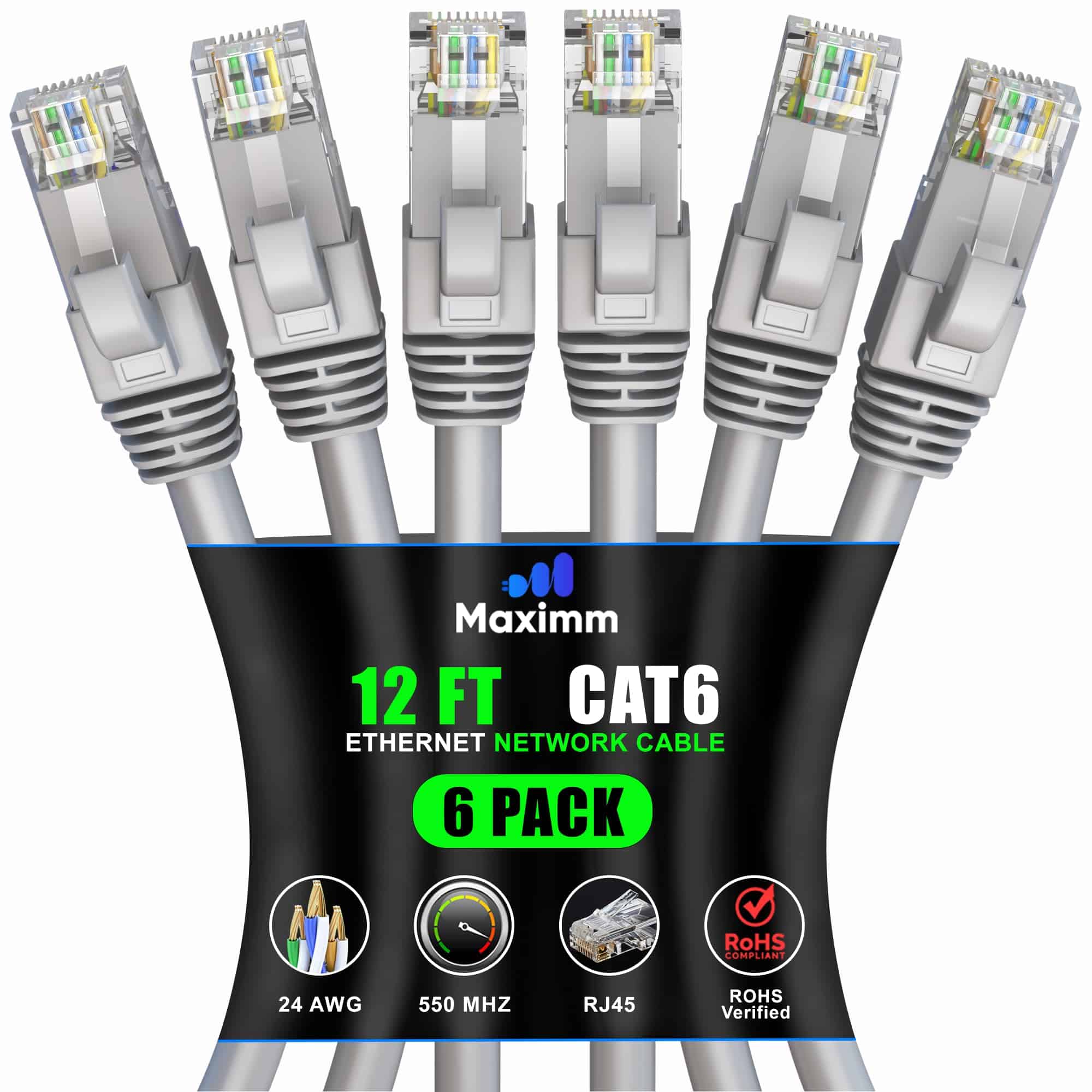Cable Ethernet Cat 6 Maximm de 12 pies -Gris
