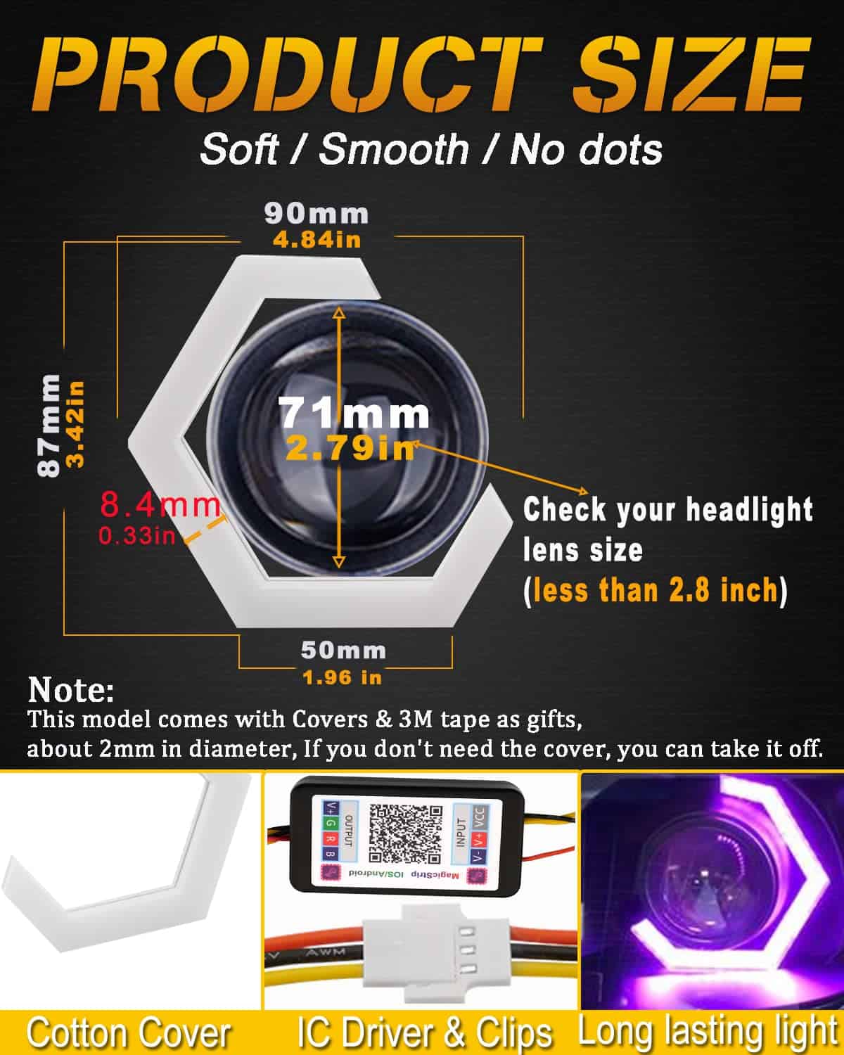 Qasim Hexagon Angel Eyes RGB Control de APP Luces de Coche - Imagen 3