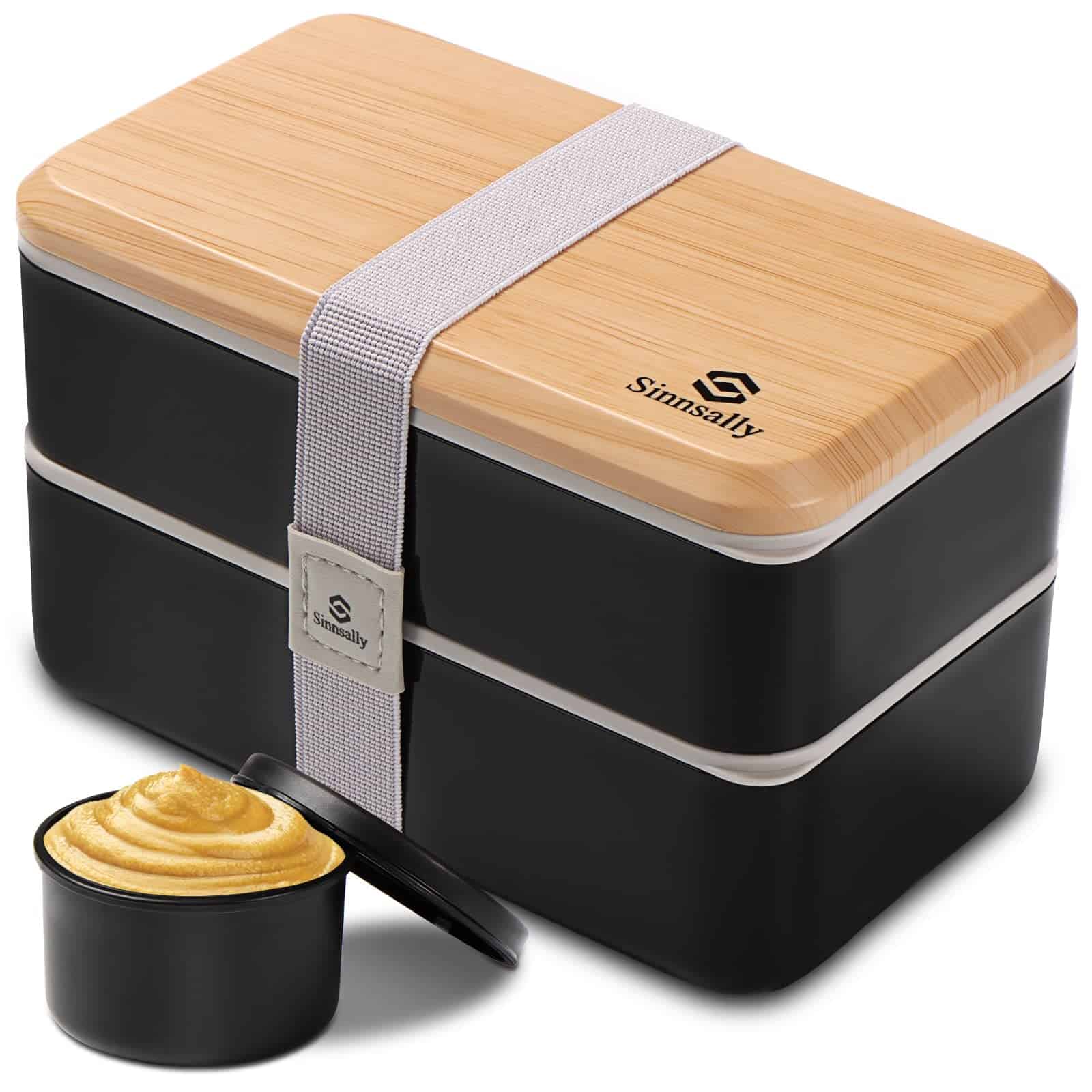 Lonchera Bento Box Sinnsally 47oz 2 Pisos Apilable -Negro