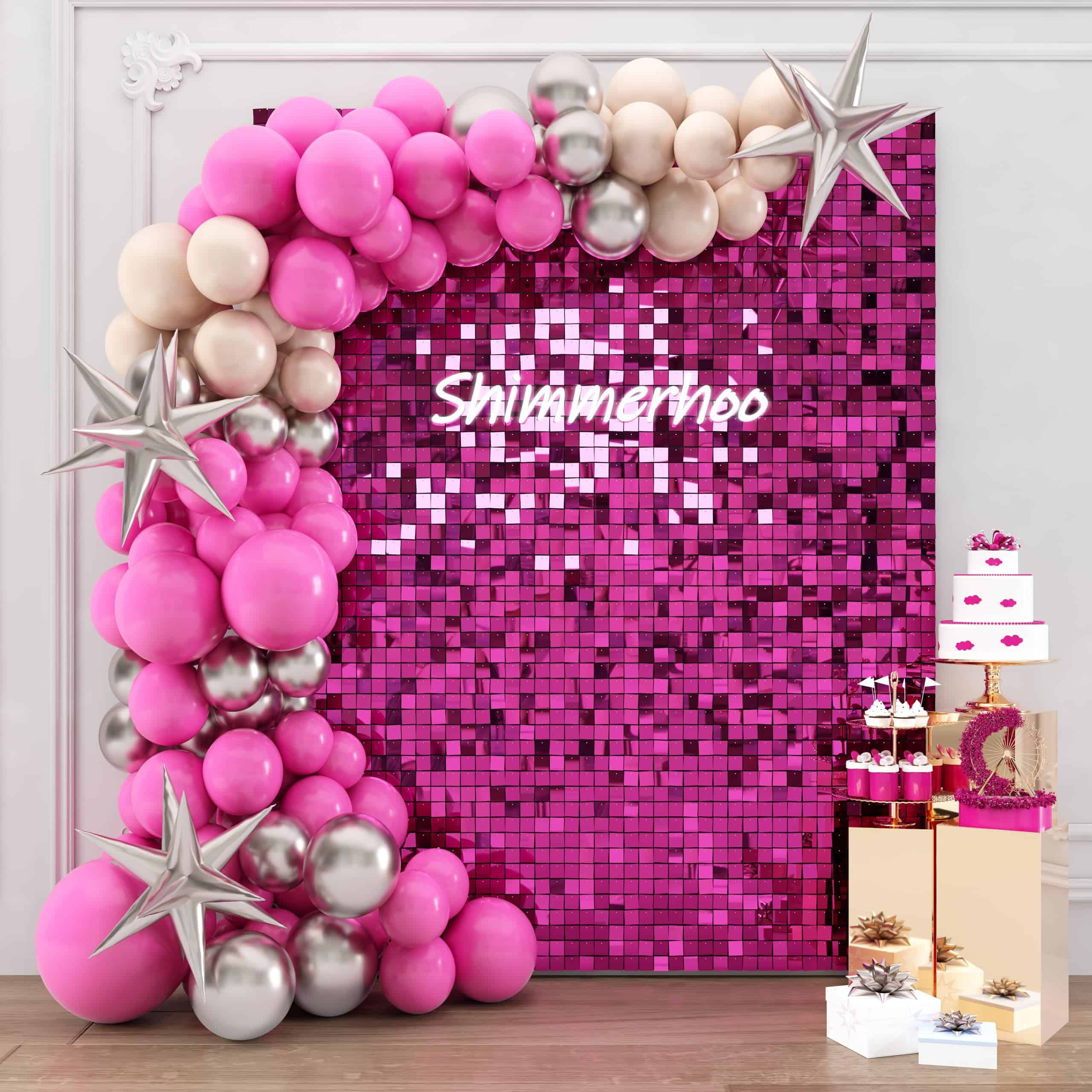 Pared Brillante de Lentejuelas en Rosa Caliente, Paneles de