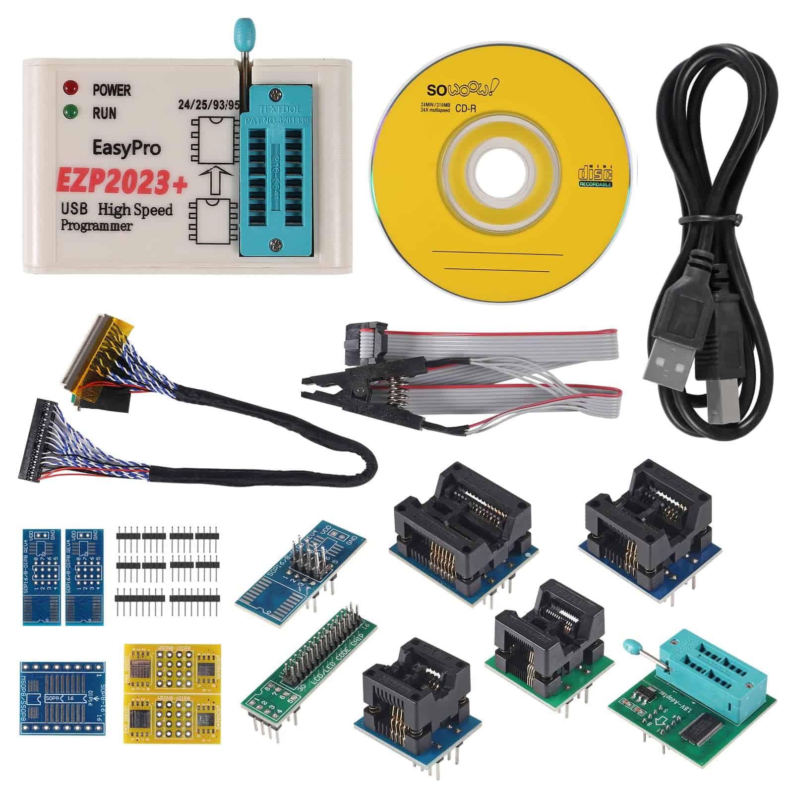 Ezp2023 Programador Spi Usb Completo + 12 Adaptadores