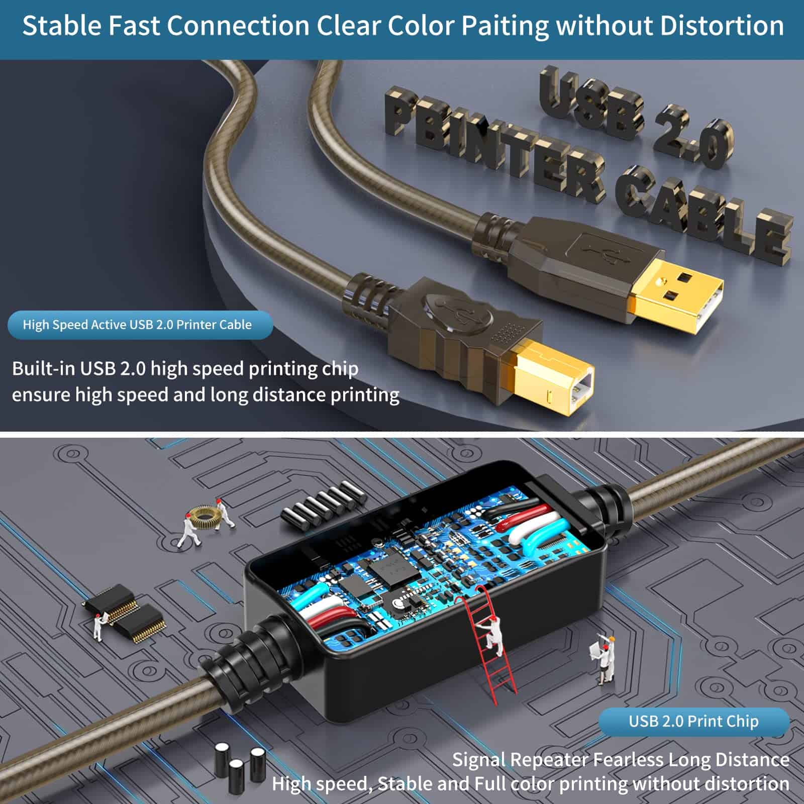 Cable USB para Impresora GOSYSONG de 100 pies, Cable USB - Imagen 5
