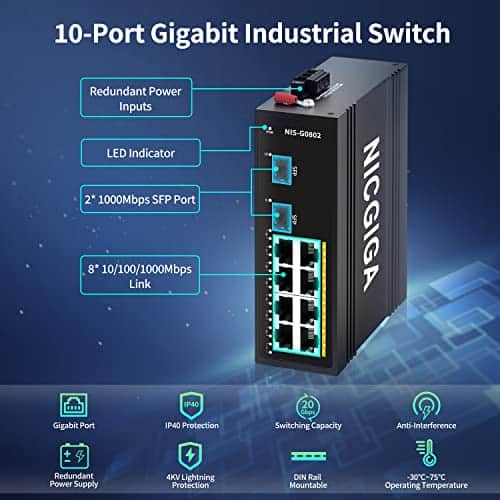 Switch Ethernet Industrial NICGIGA de 10 Puertos, con 8 - Image 3