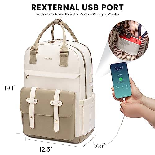 Mochila para Laptop LOVEVOOK de 17.3" con Puerto USB Beige - Imagen 6