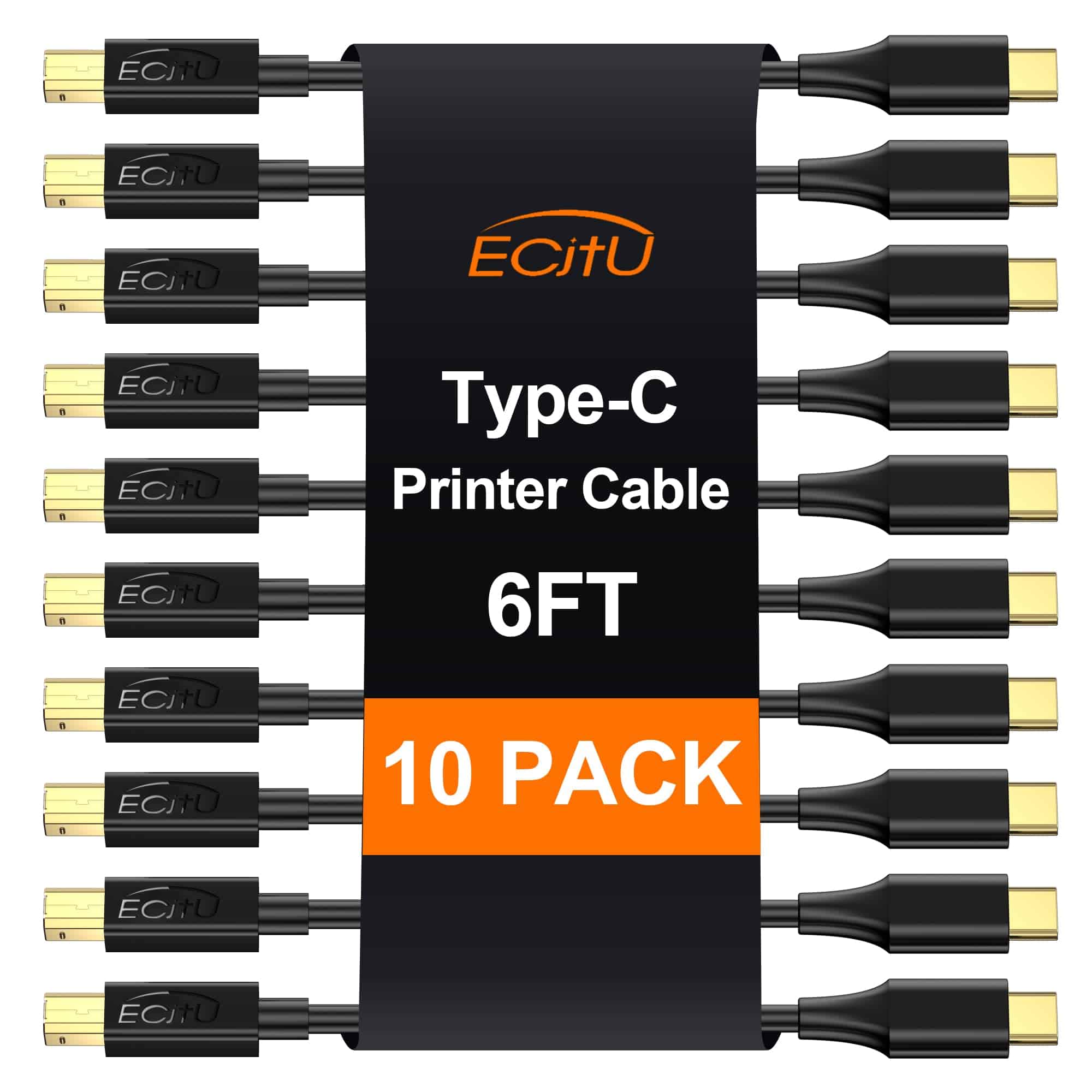 Cable de impresora USB C de 6FT (Paquete de 10), Cable de