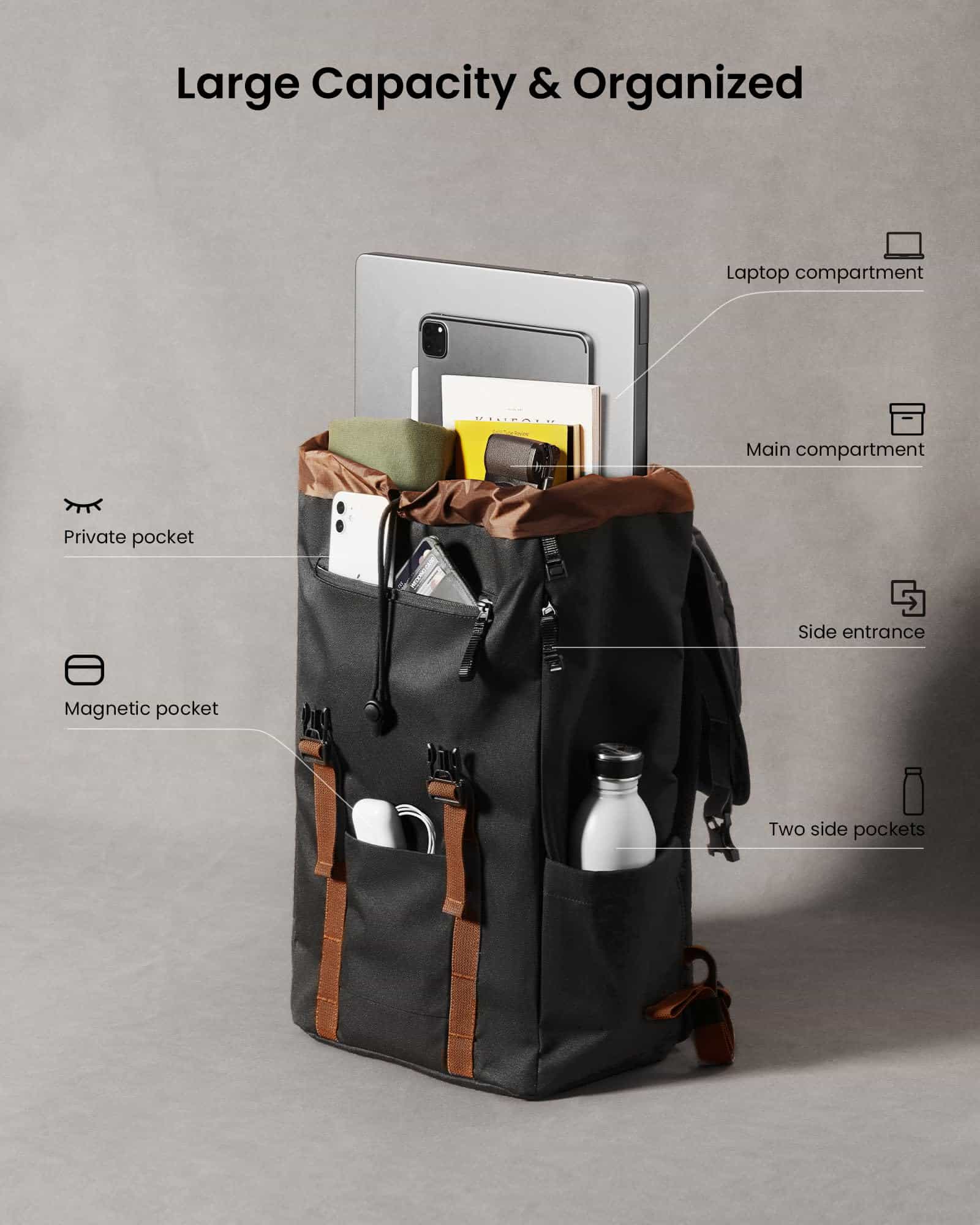 Mochila para laptop con solapa tomtoc, ligera, resistente - Image 4