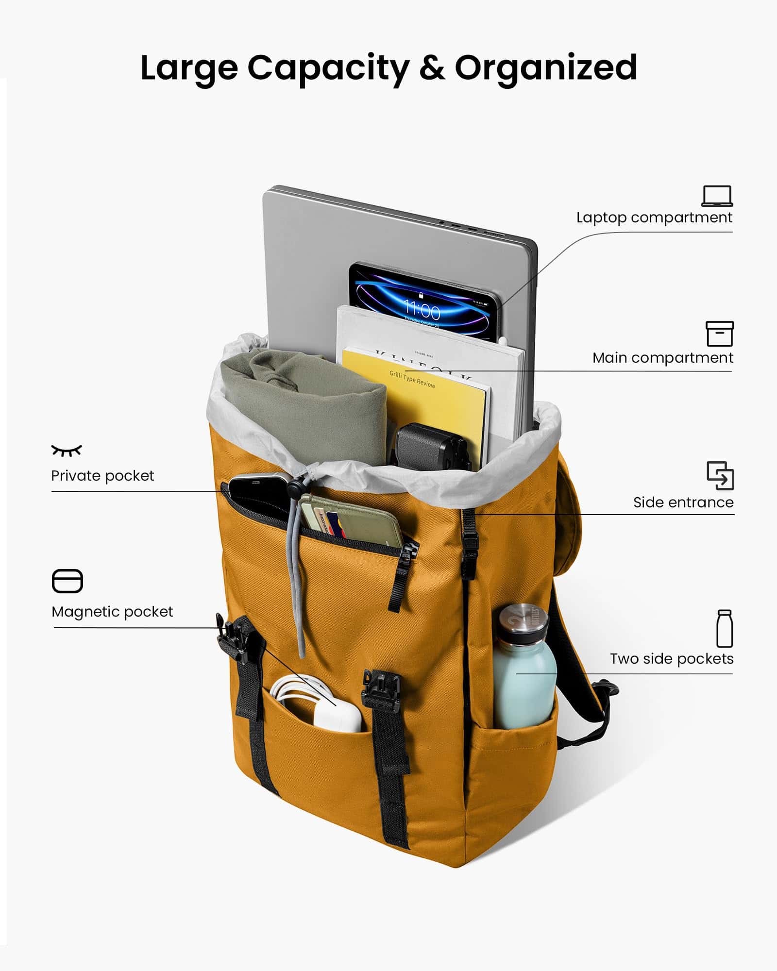 Mochila para laptop tomtoc Flap, Ligera, -Amarillo - Image 4