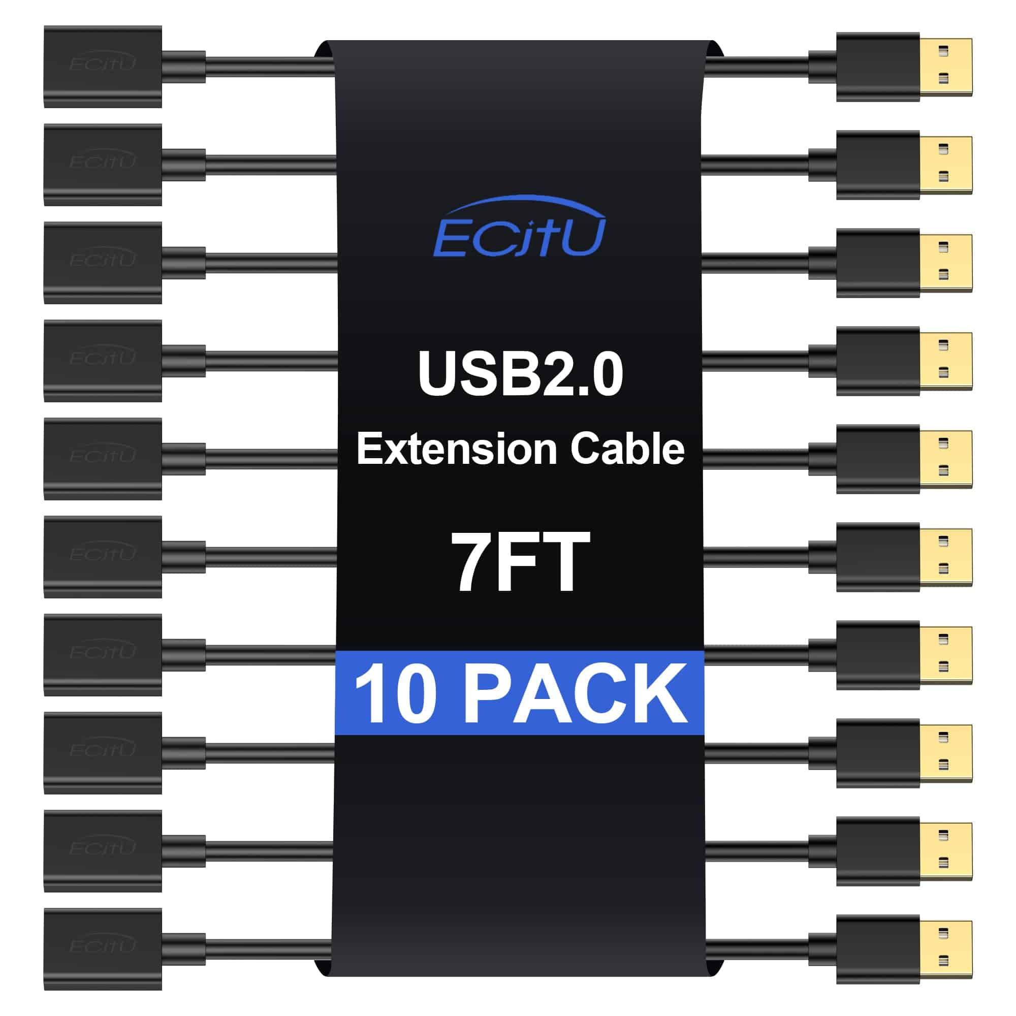 Cable de extensión USB 2.0, 7FT (Paquete de 10), USB A
