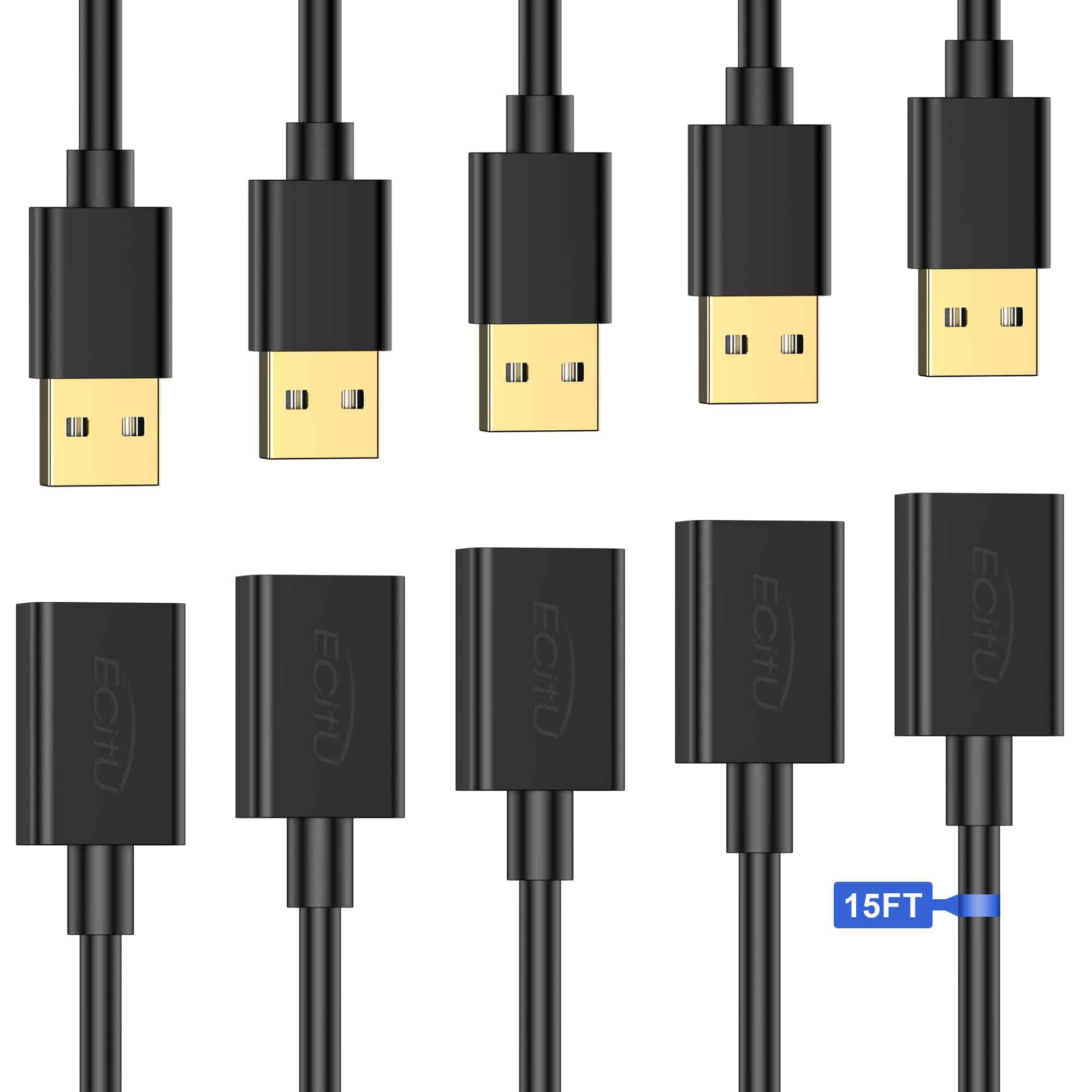 Cable de extensión USB 15FT (paquete de 5), cable de