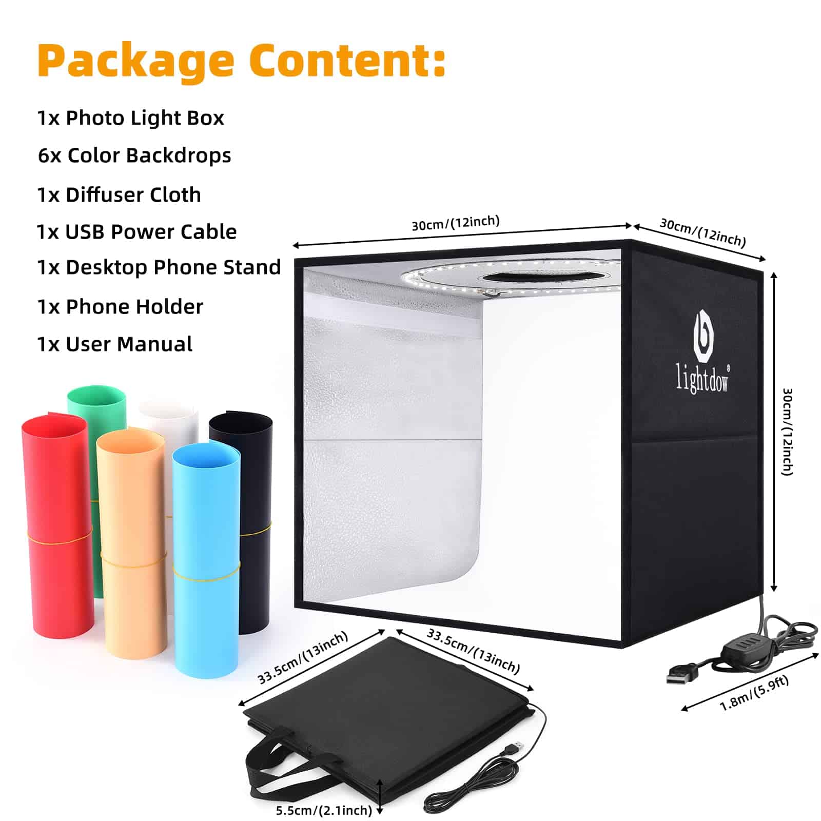 Caja De Luz Estudio LightDow 12''x12'' 120 Piezas LED -Negro - Image 3