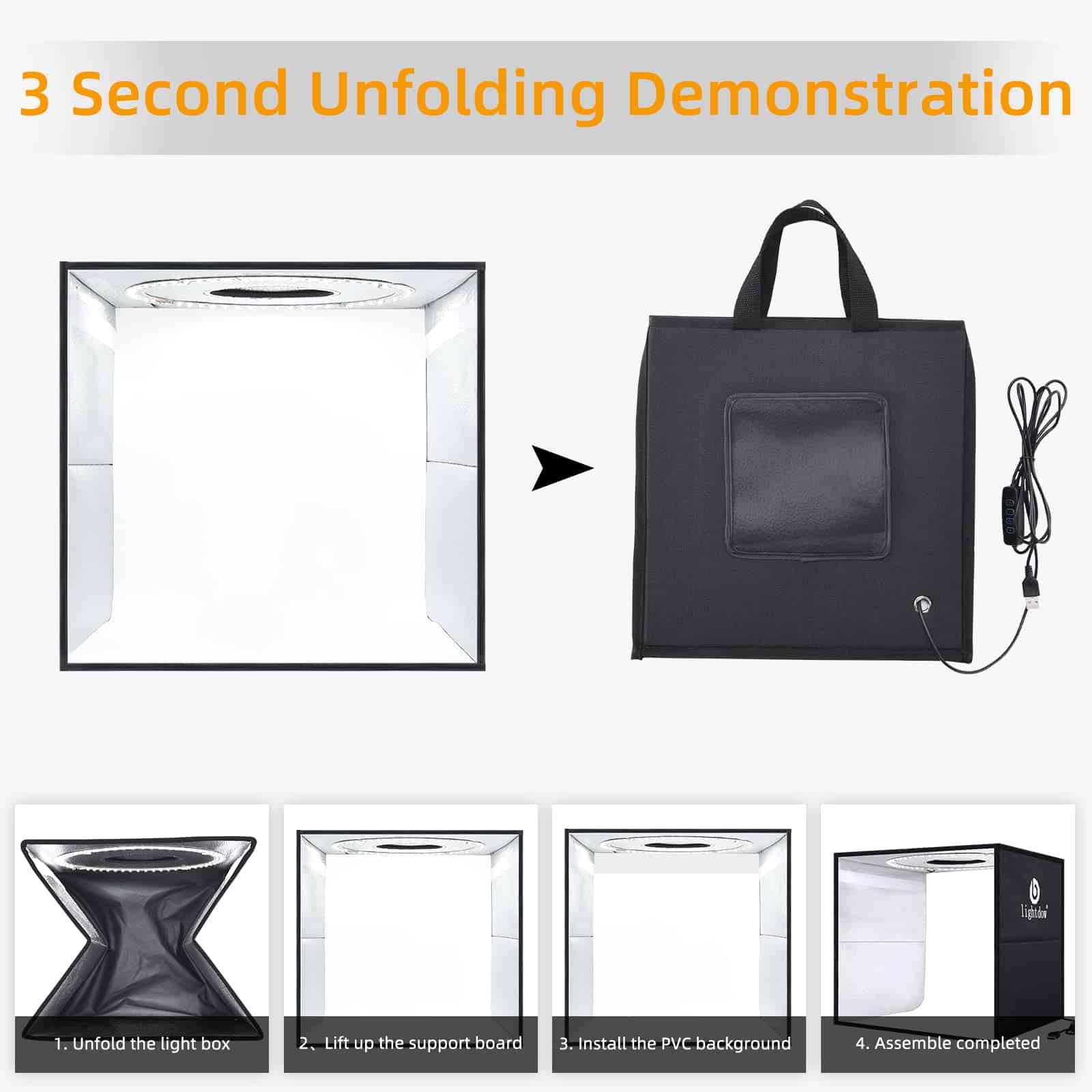 Caja De Luz Estudio LightDow 12''x12'' 120 Piezas LED -Negro - Image 7