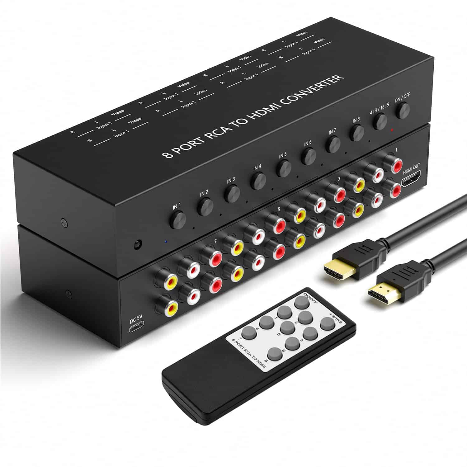 Convertidor de 8 Puertos RCA a HDMI 1080P/720P, Conmutador