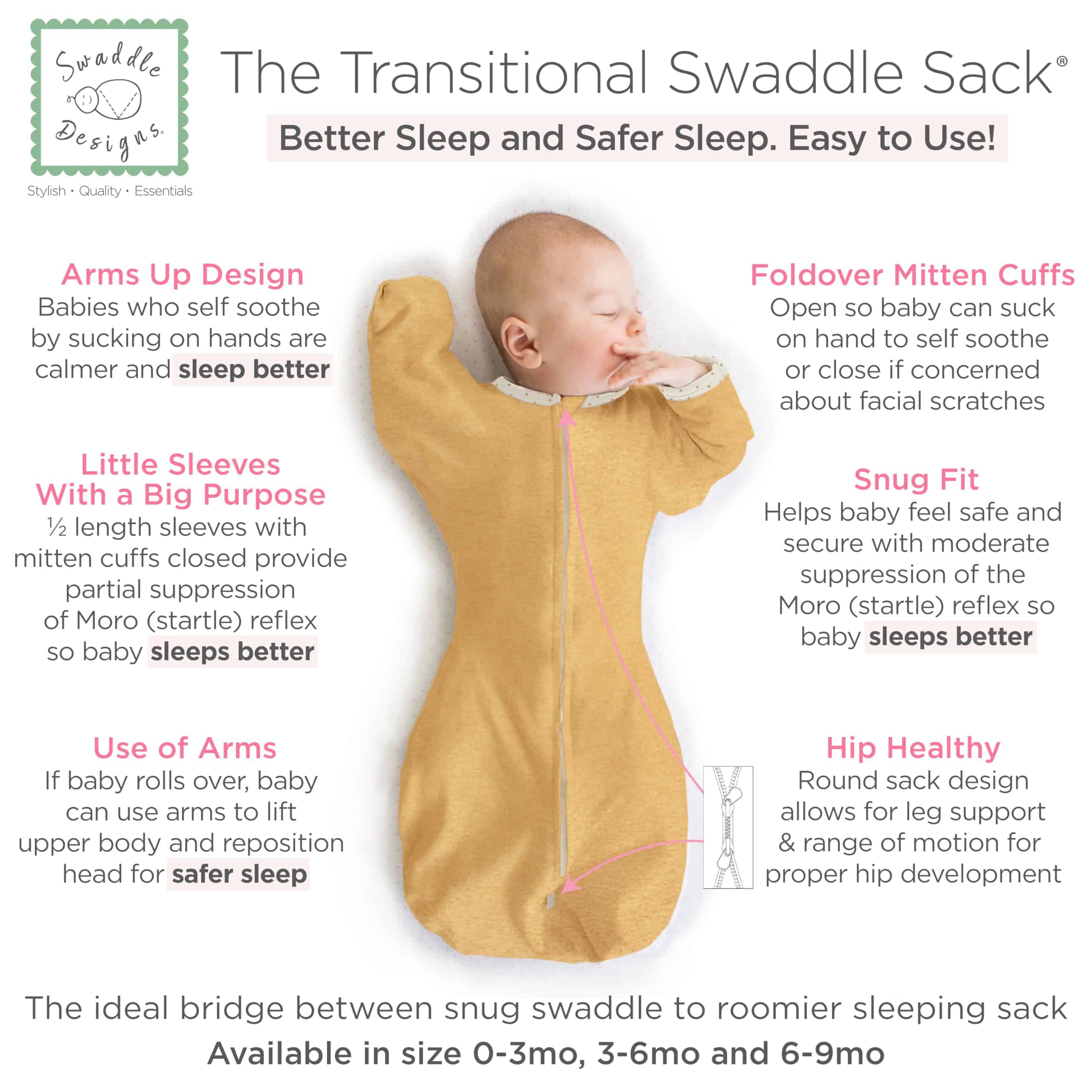 Alternative view of SwaddleDesigns Saco de envoltura transicional, Mangas hasta