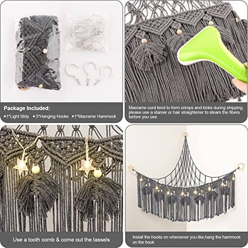 ANROYE Macrame Hammock para Peluches con Luz Estrellada, - Imagen 7