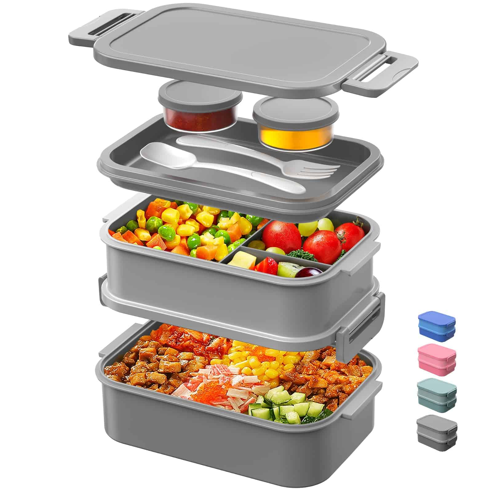 Lonchera Bento Box DaCool 74oz 2 Pisos Utensilios -Gris
