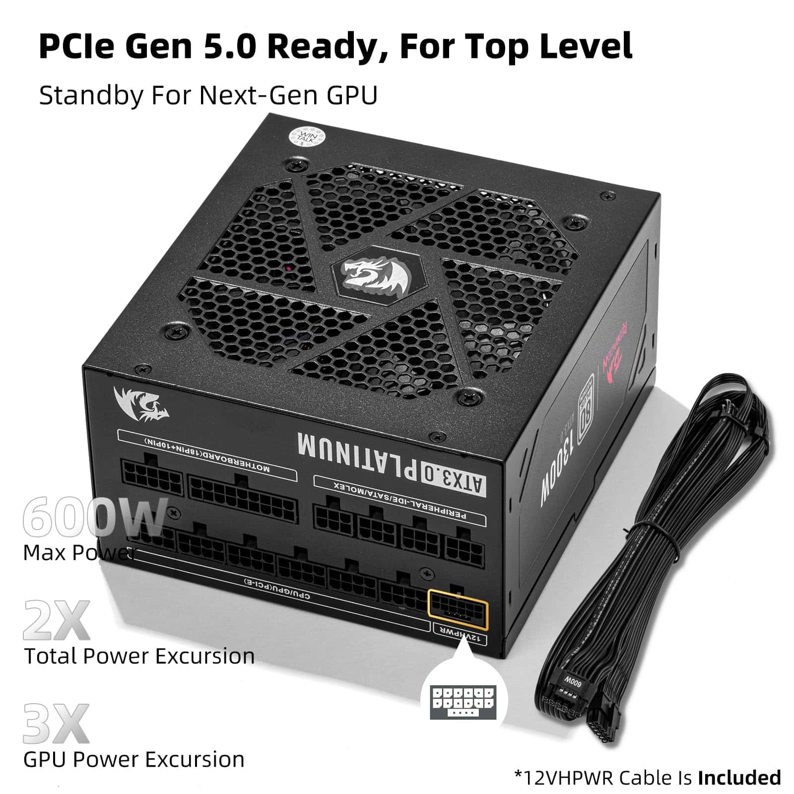 Redragon PSU018 80+ Platinum 1300 Watt ATX 3.0 y PCIe 5.0 - Imagen 5