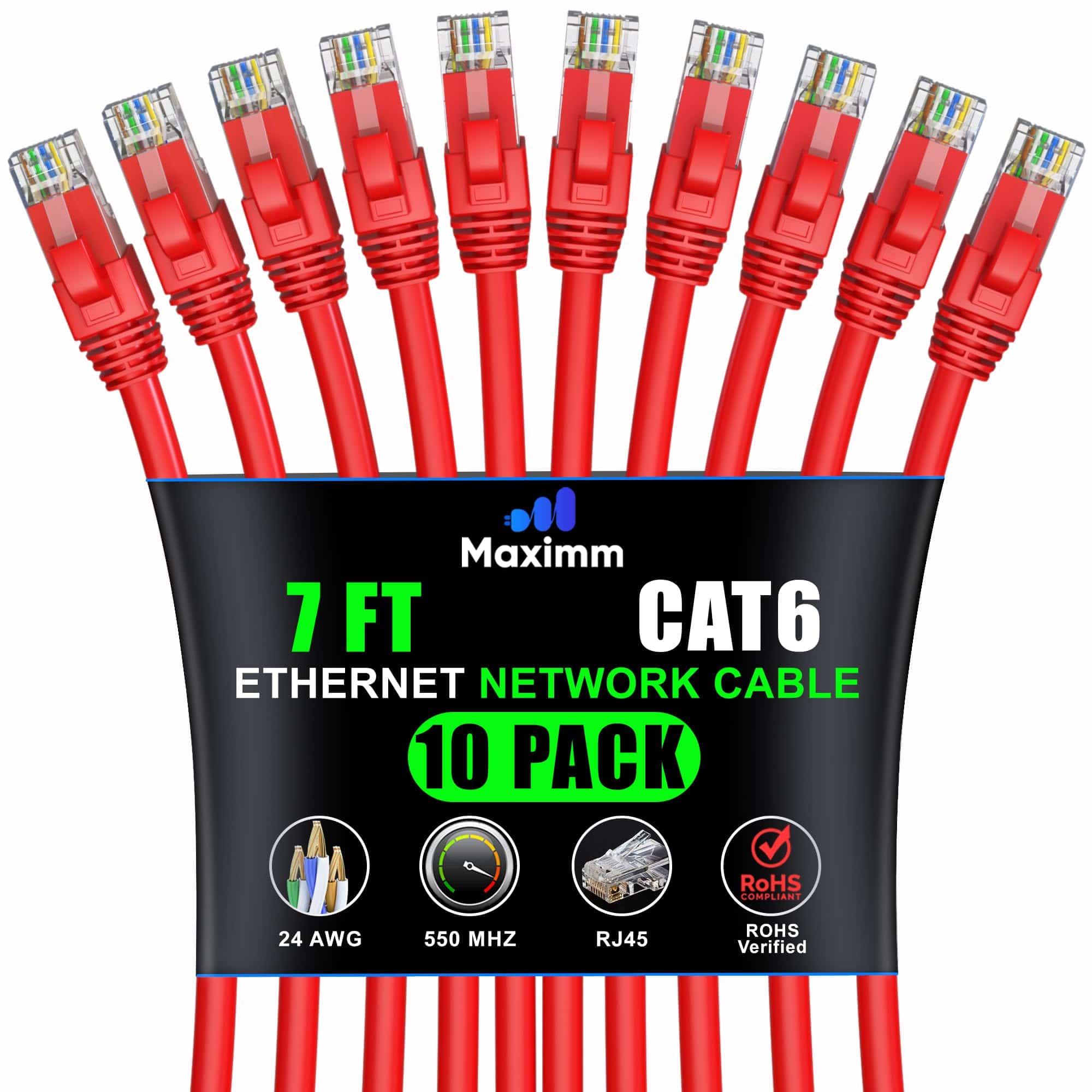 Cable Ethernet Maximm Cat 6 de 7 pies -Rojo