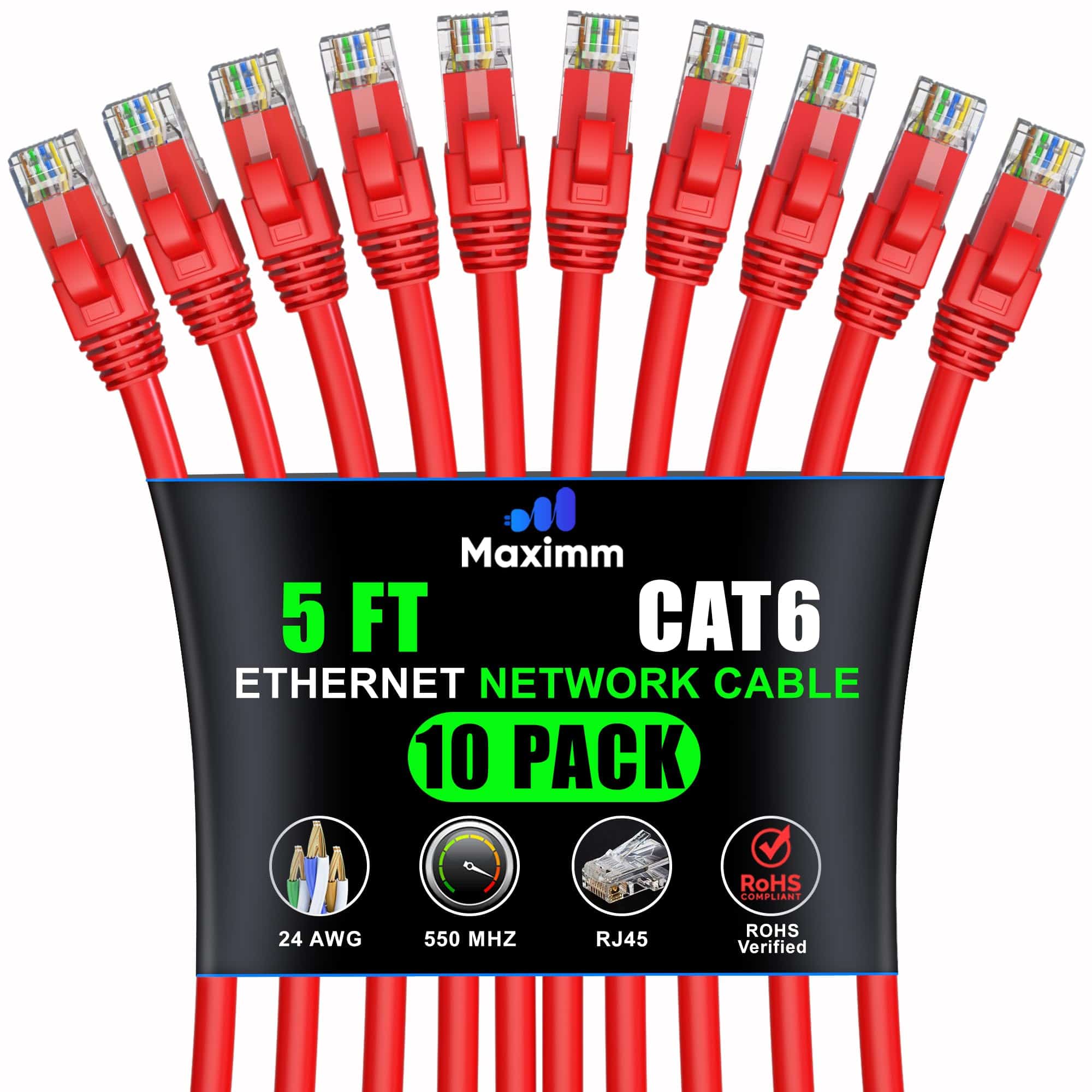 Cable Ethernet Cat 6 Maximm de 5 pies (paquete de 10) -