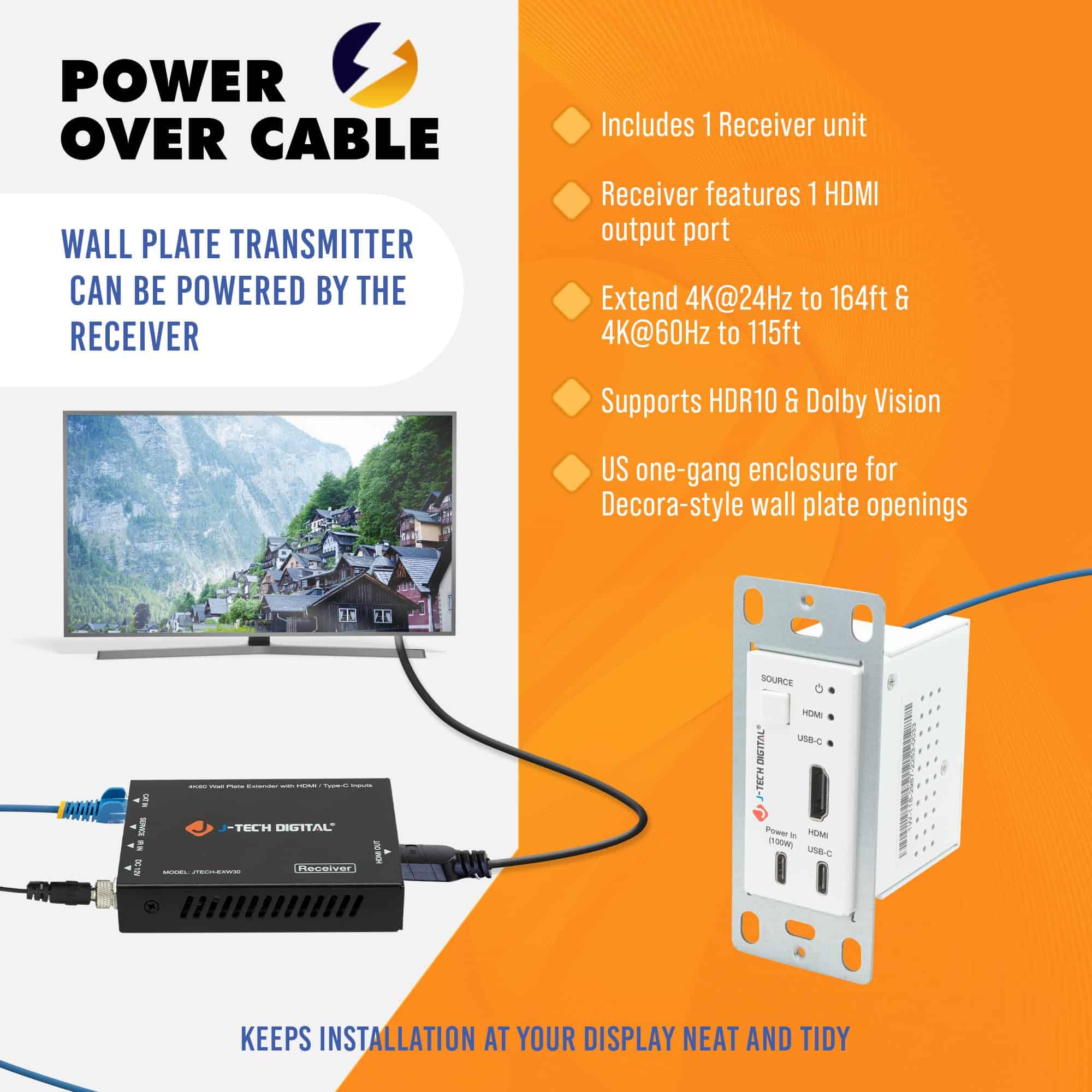 J-Tech Digital 4K HDMI & USB C Extender Over Single Cat5 5e - Image 4