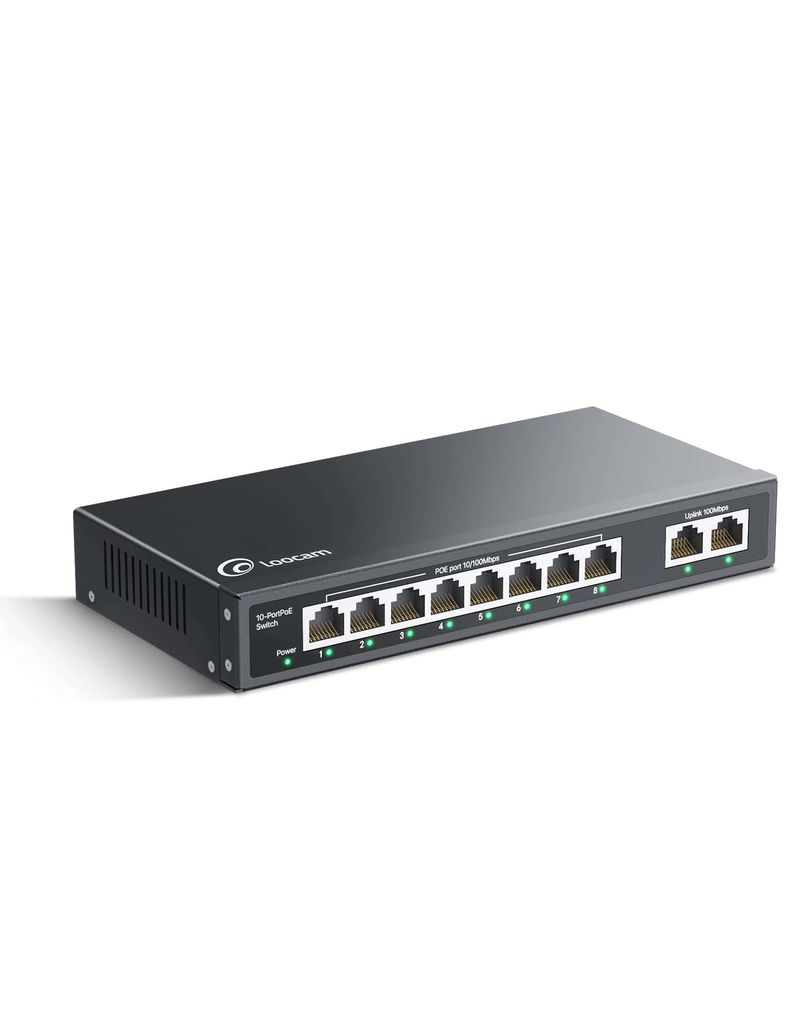 Switch PoE de 10 Puertos con 8 Puertos PoE+, 2 Uplink, 96W,