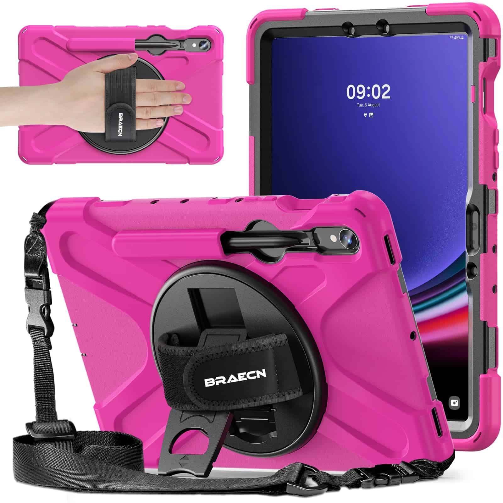 Funda BRAECN para Samsung Galaxy Tab S10 FE/ S9 -Rojo Rosa