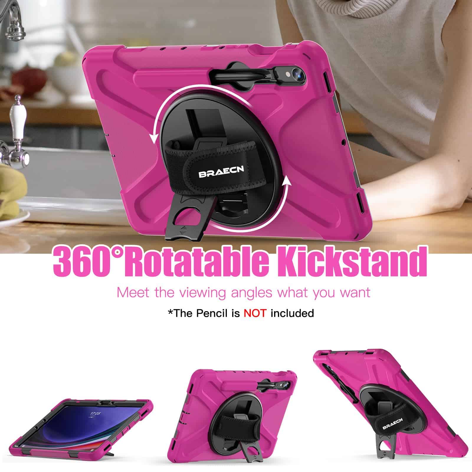 Funda BRAECN para Samsung Galaxy Tab S10 FE/ S9 -Rojo Rosa - Image 6
