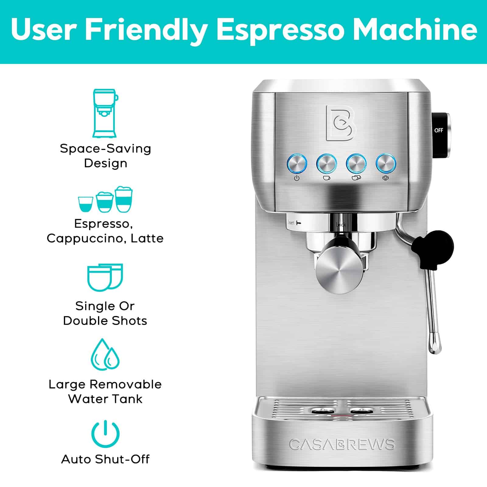 Cafetera Espresso CASABREWS 20 BAR 49oz Regalo Navidad Negro - Image 3