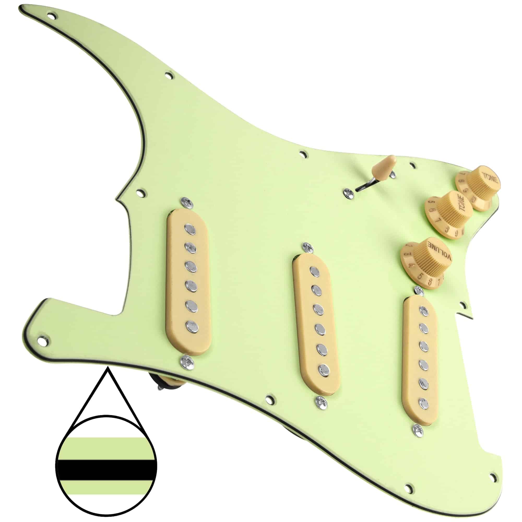 Yootones 11-Hole 3-Ply SSS Prewired Loaded -Verde Claro - Imagen 4