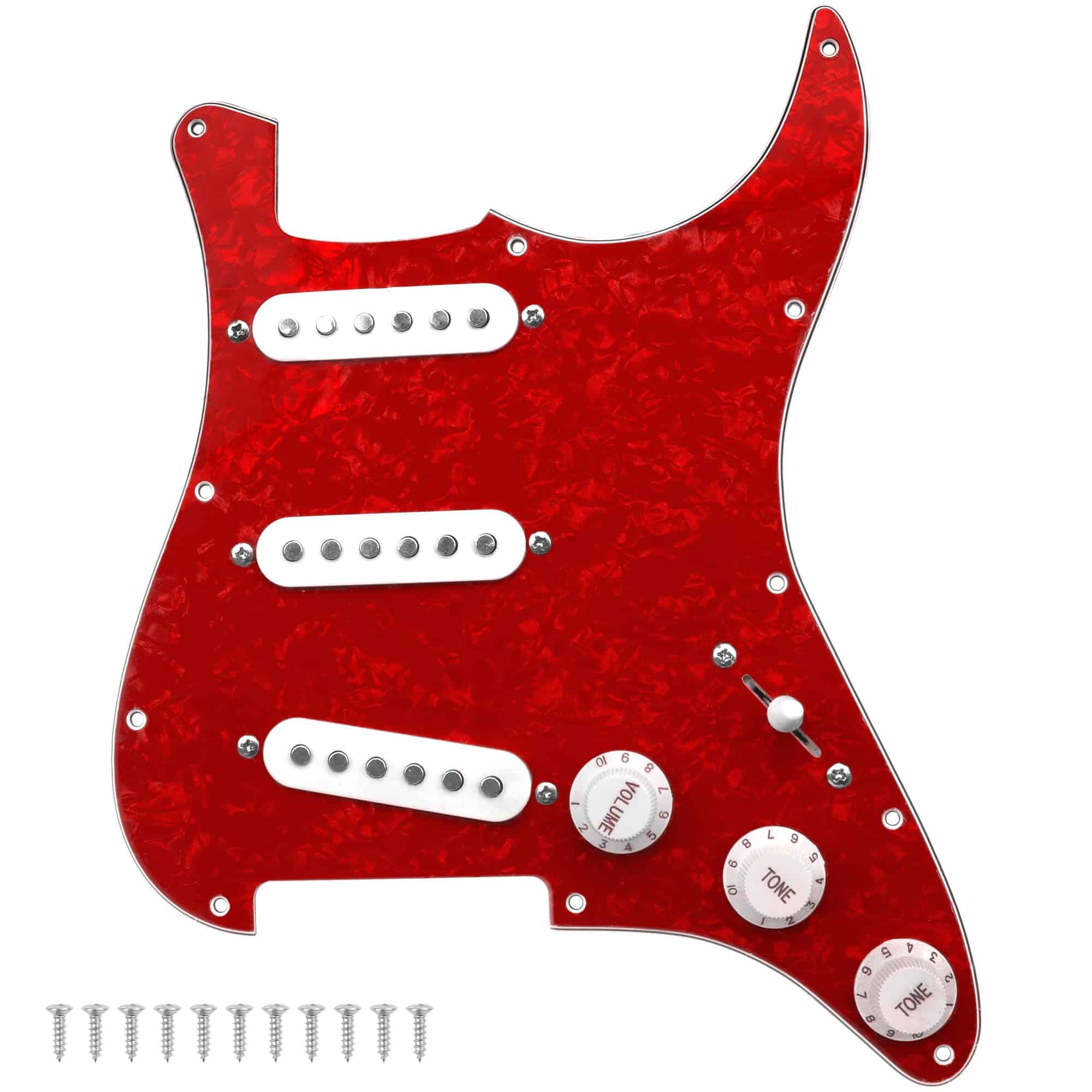 Yootones 11-Hole 3-Ply SSS Prewired Loaded -Rojo Perla