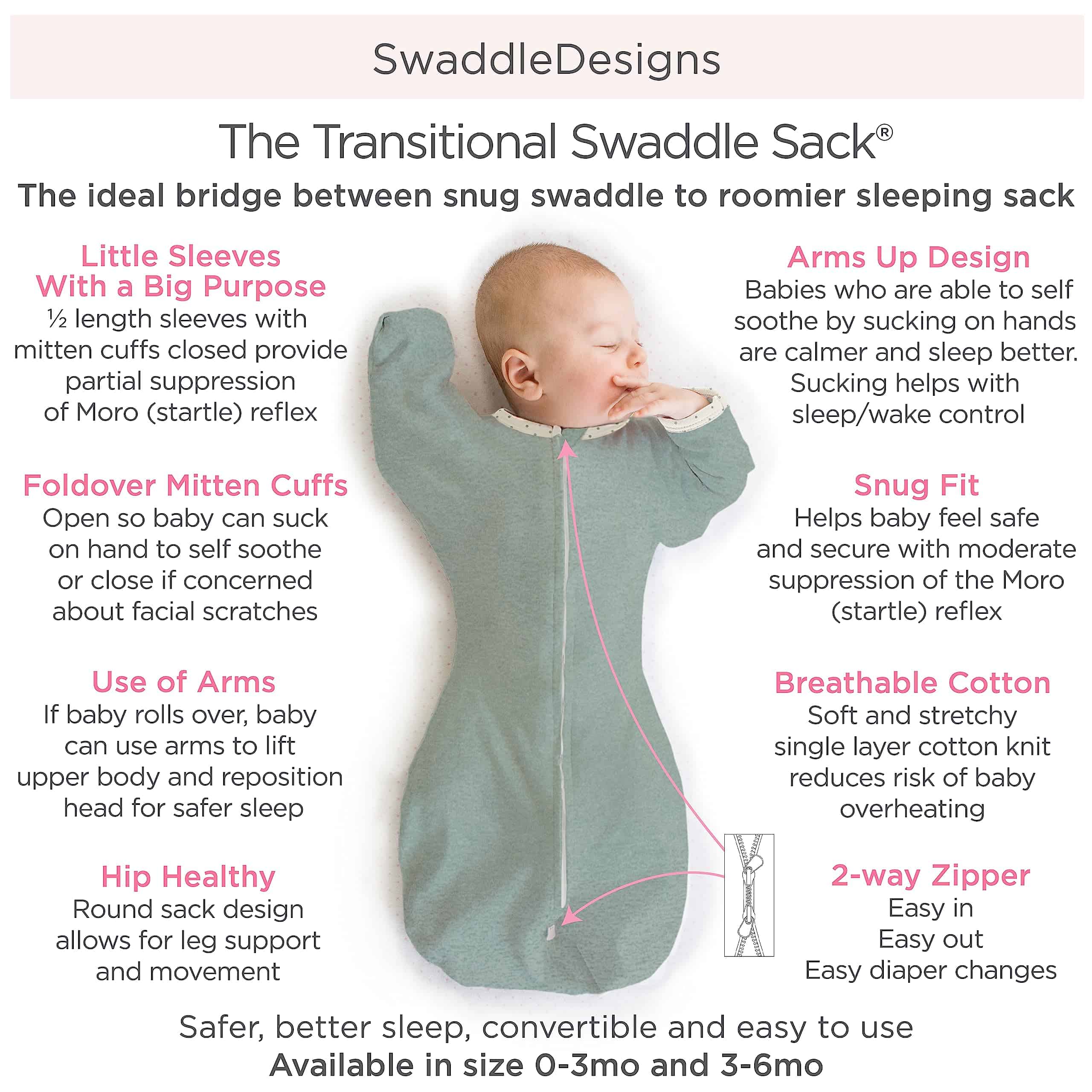 Saco de transición SwaddleDesigns con mangas -Heathered Butt - Imagen 3