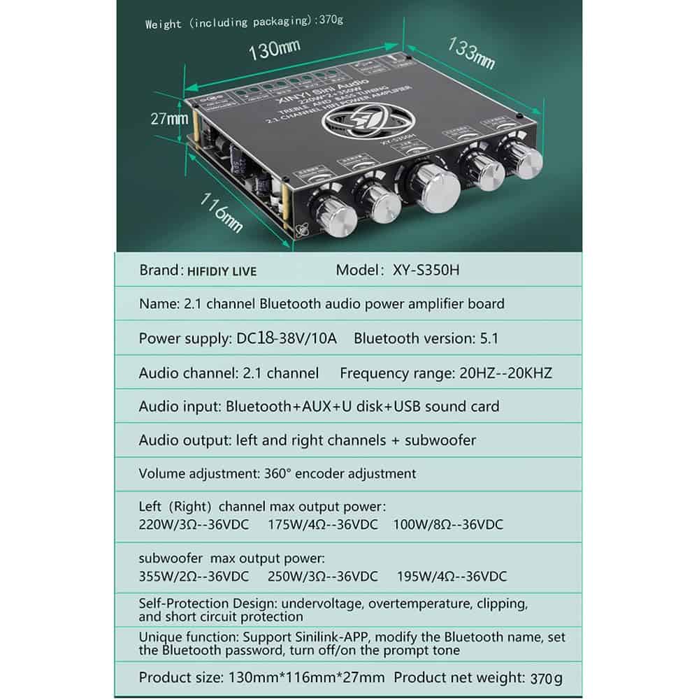 HIFIDIY LIVE XY-S350H 2.1 TPA3251D2 Bluetooth 5.0 - Image 4