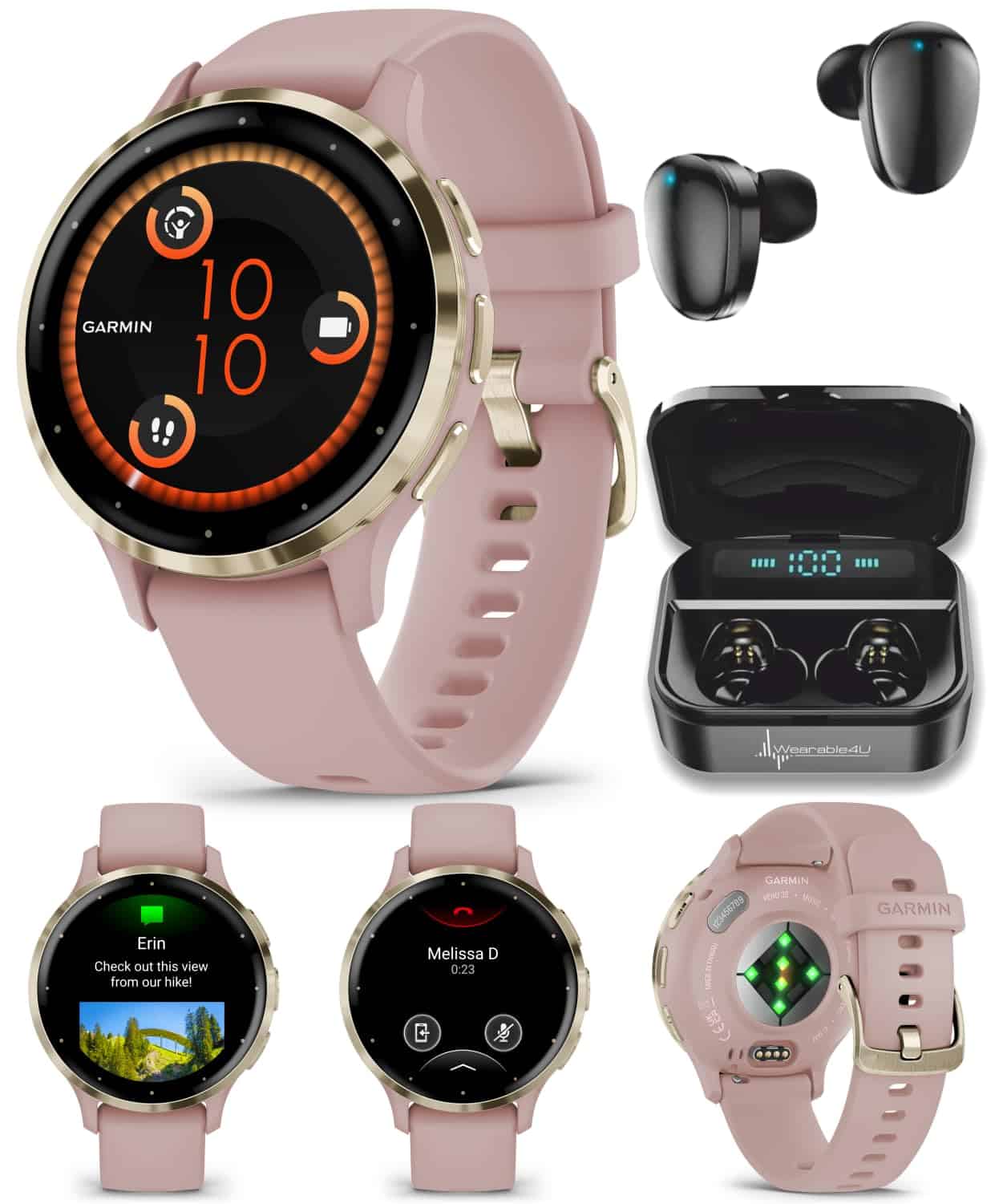 Wearable4U – Garmin Venu 3S GPS Smartwatch, -Rosa Polvo/Negr