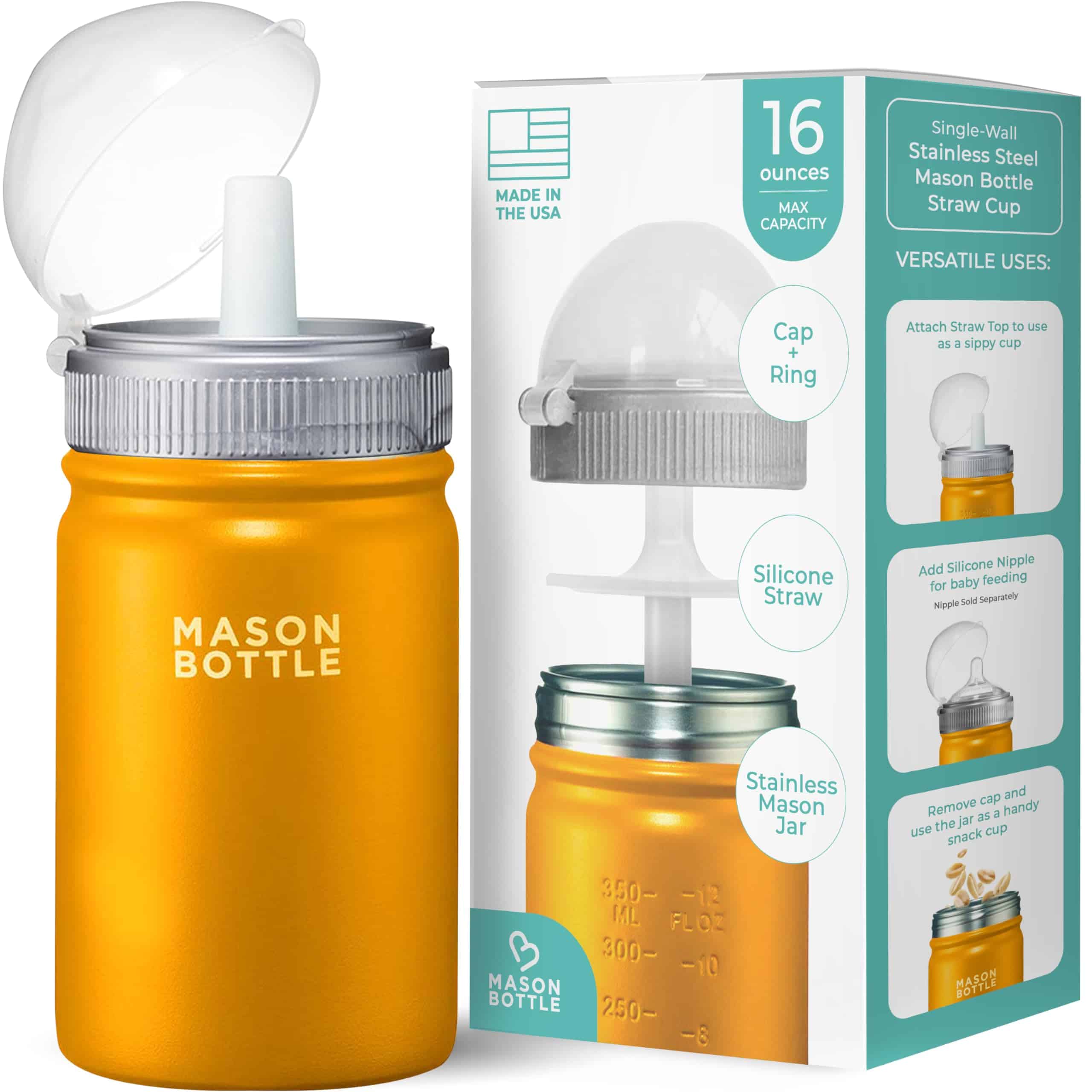 Vaso Mason Jar para Niños de 16 oz con Tapa y Popote – Vaso
