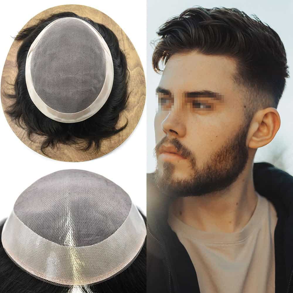 Tupé para Hombres de Cabello Humano con Base de Mono Fino y