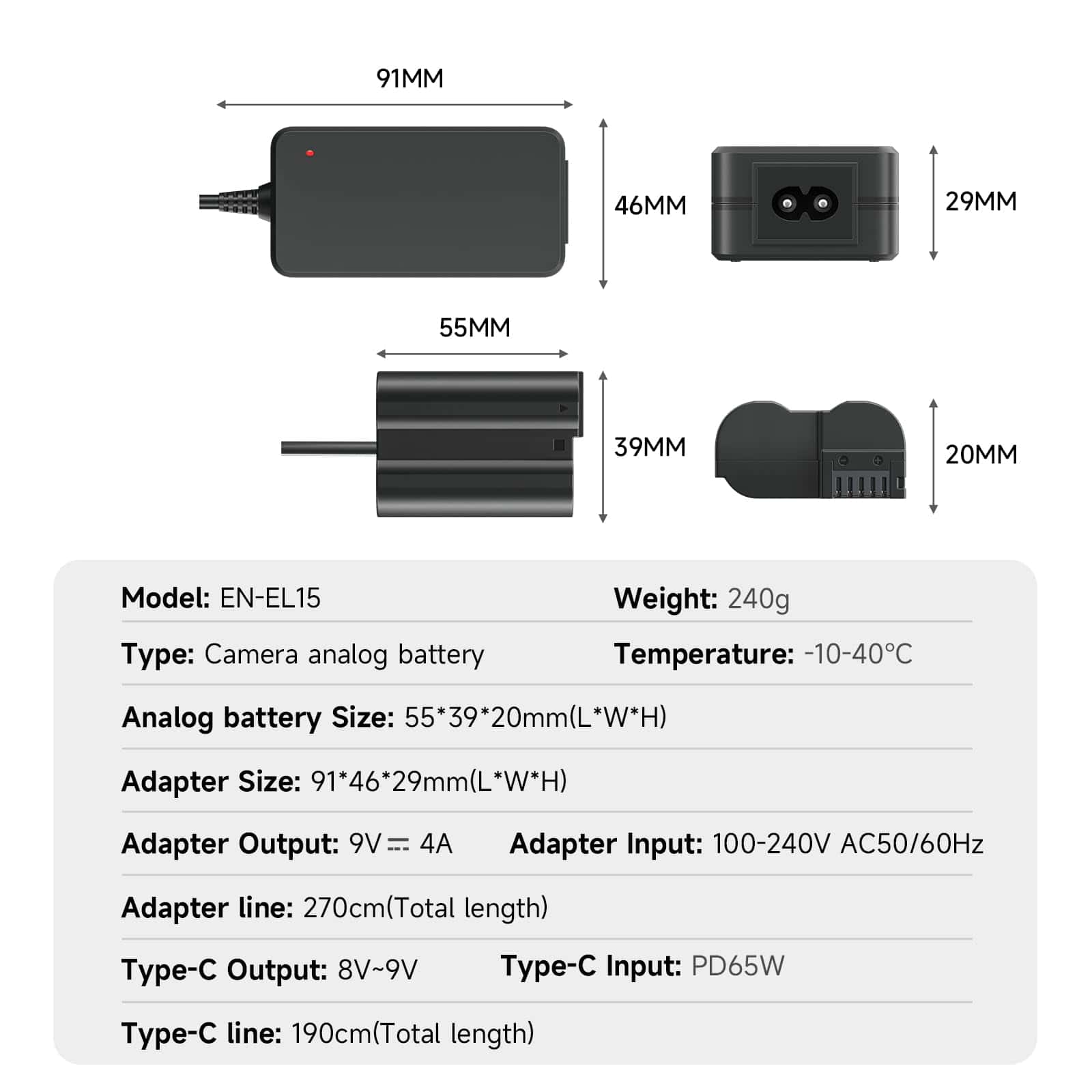 Mspalocell EN-EL25 Dummy Battery, Adaptador de Fuente de - Imagen 9