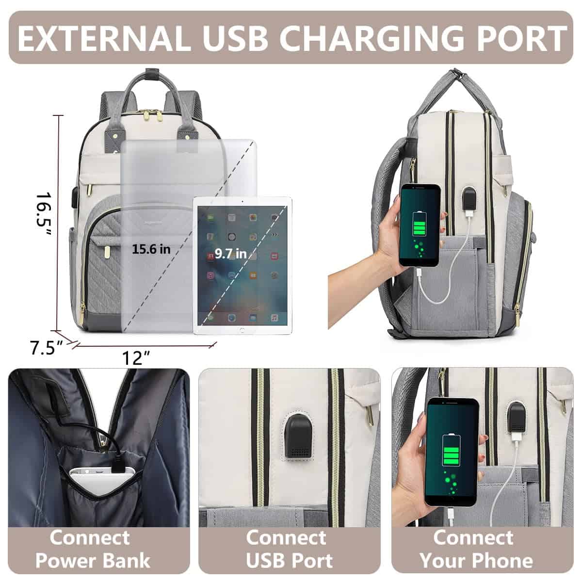 Mochila para Laptop Mujer - Mochila de Viaje con Cargador - Image 5
