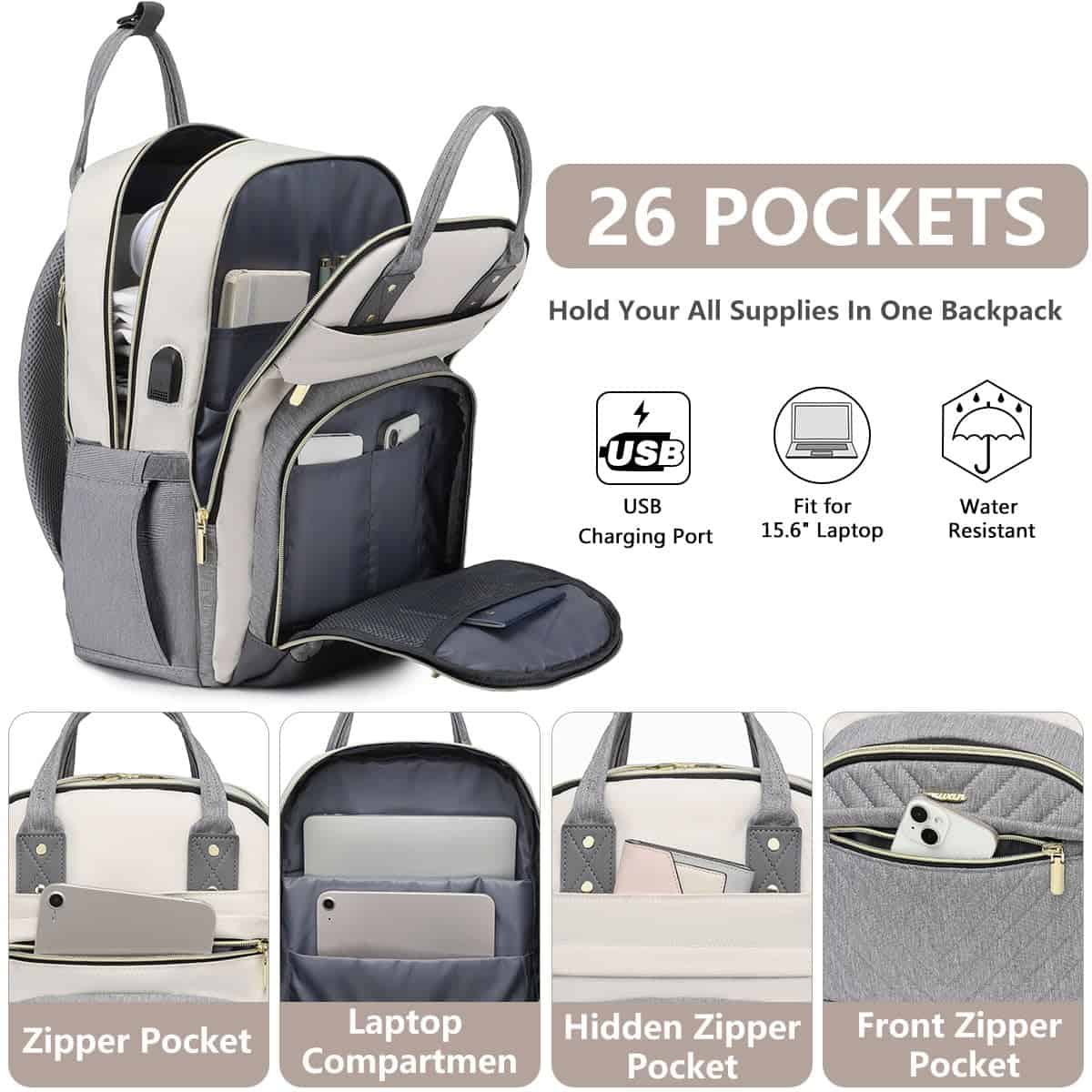 Mochila para Laptop Mujer - Mochila de Viaje con Cargador - Image 3