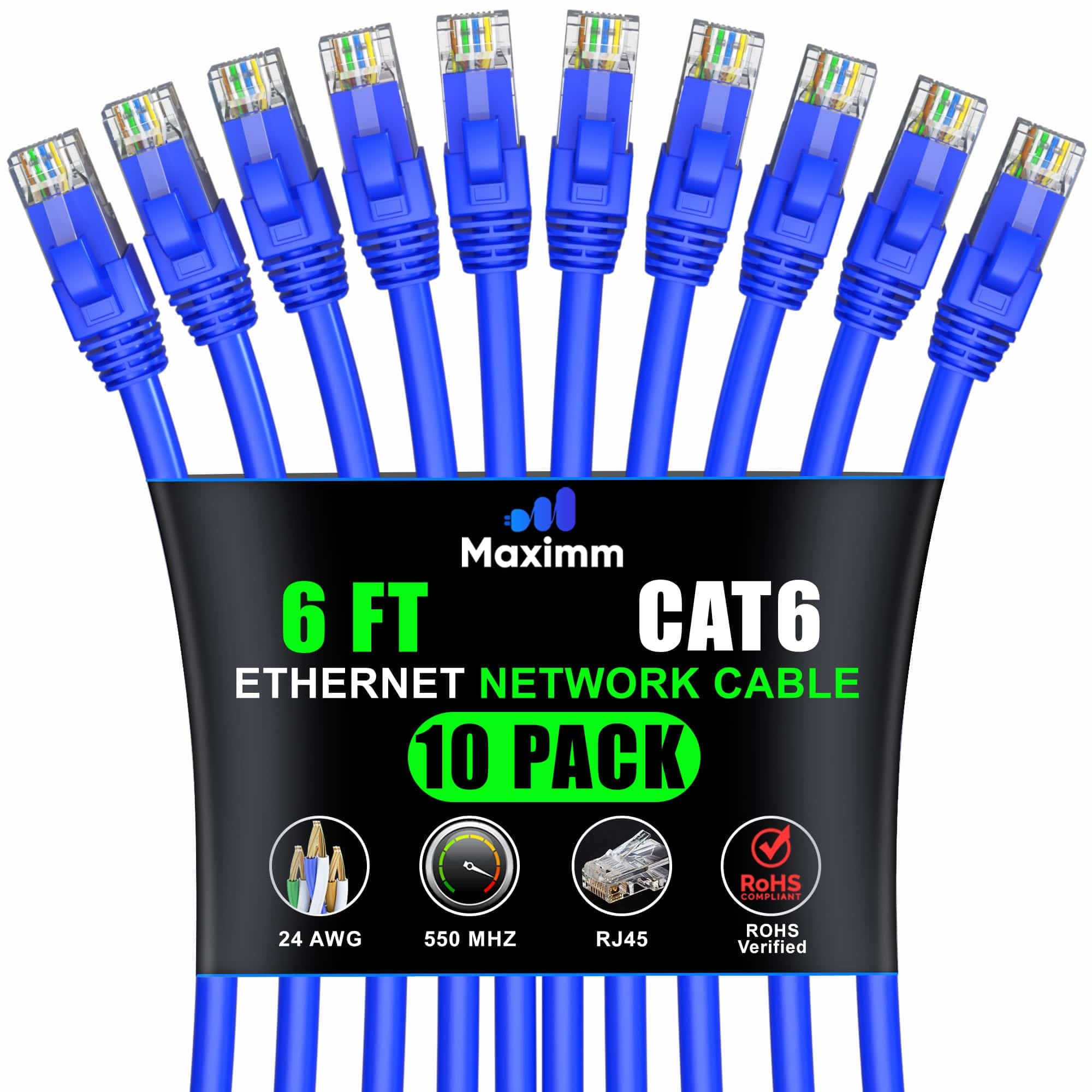 Cable Ethernet Cat 6 Maximm 6 pies (paquete de -Azul