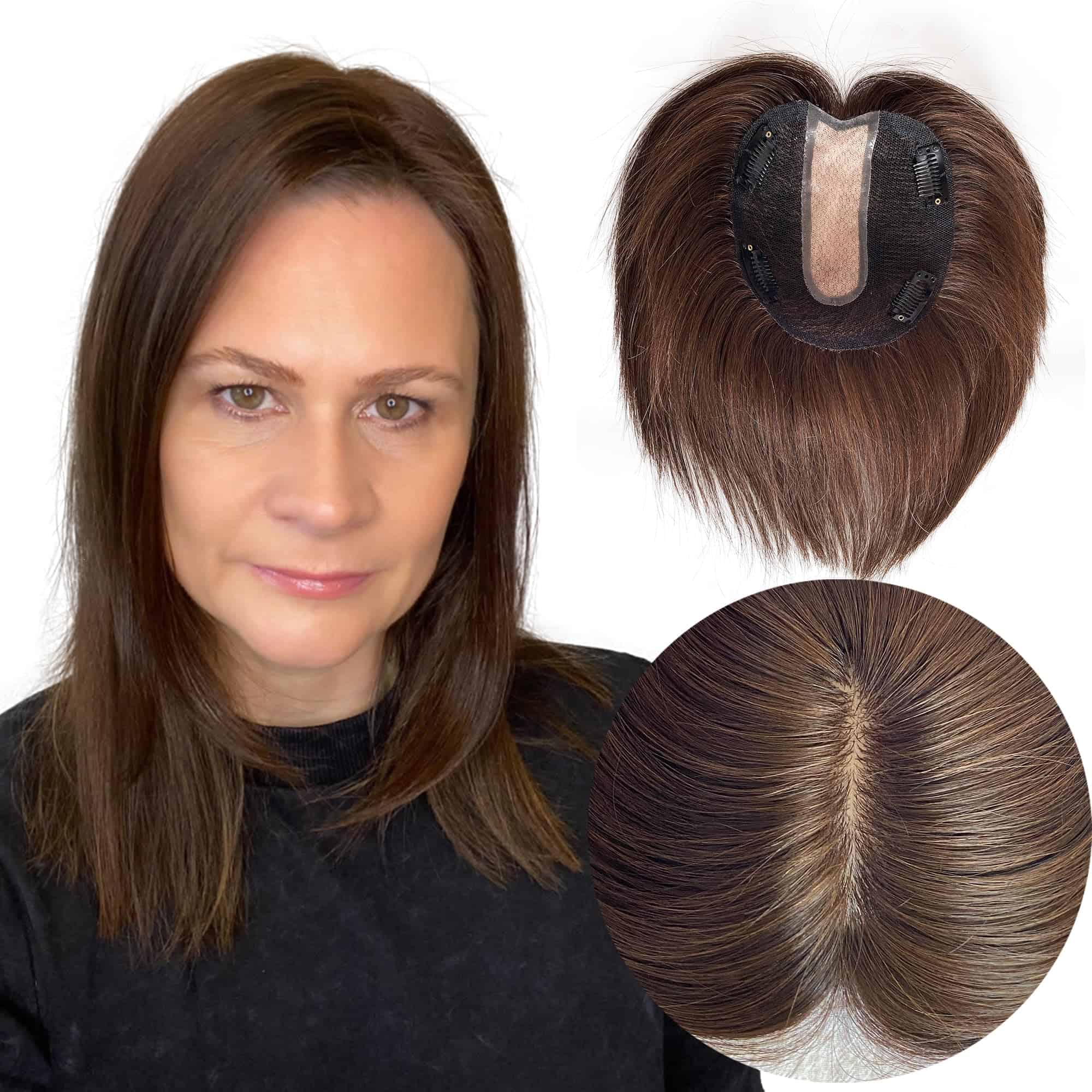 Tupé de Pelo FQNing de Pelo Humano Real con Parte de Seda