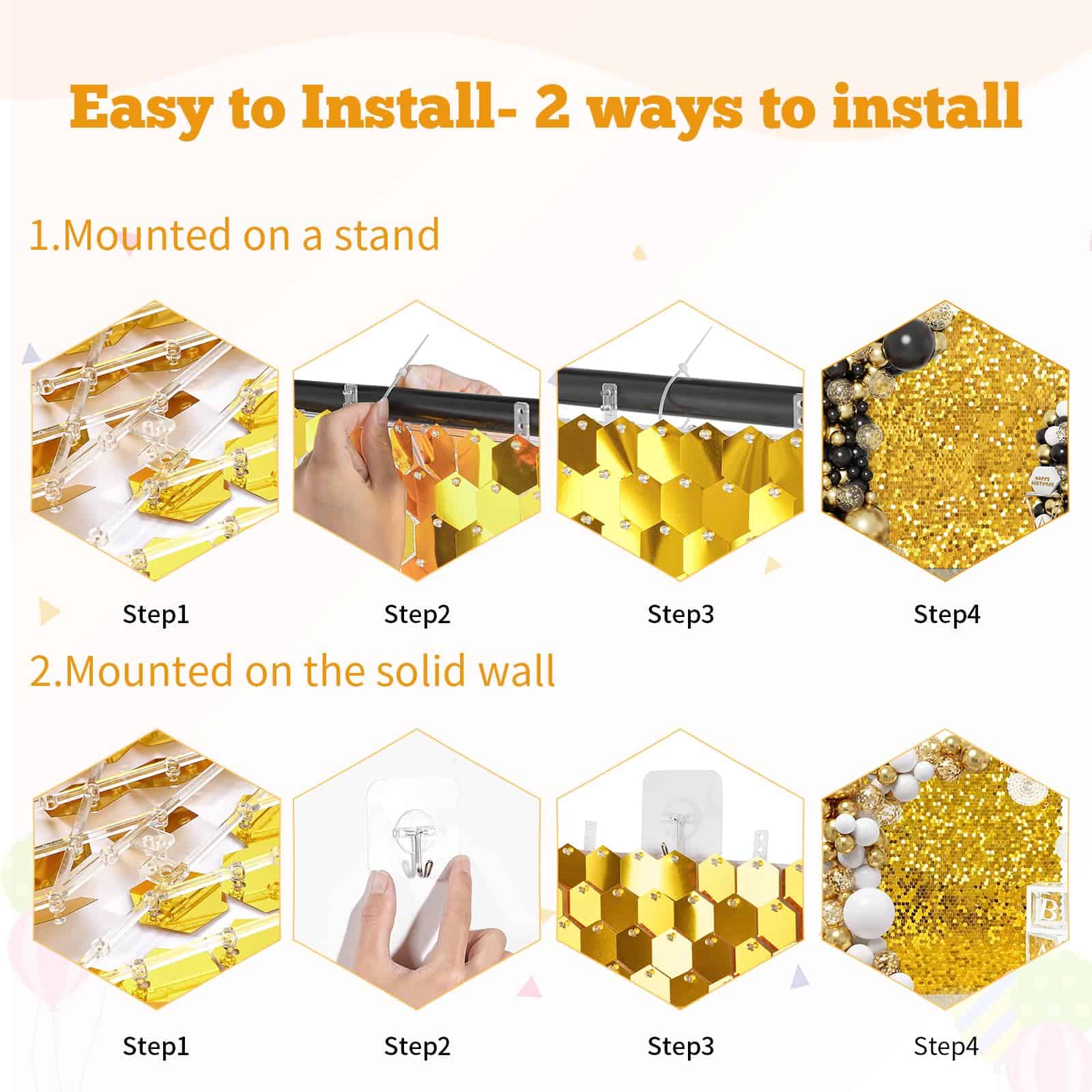 Fondo de Pared Brillante de Hexágono Dorado - 12 Paneles de - Image 3